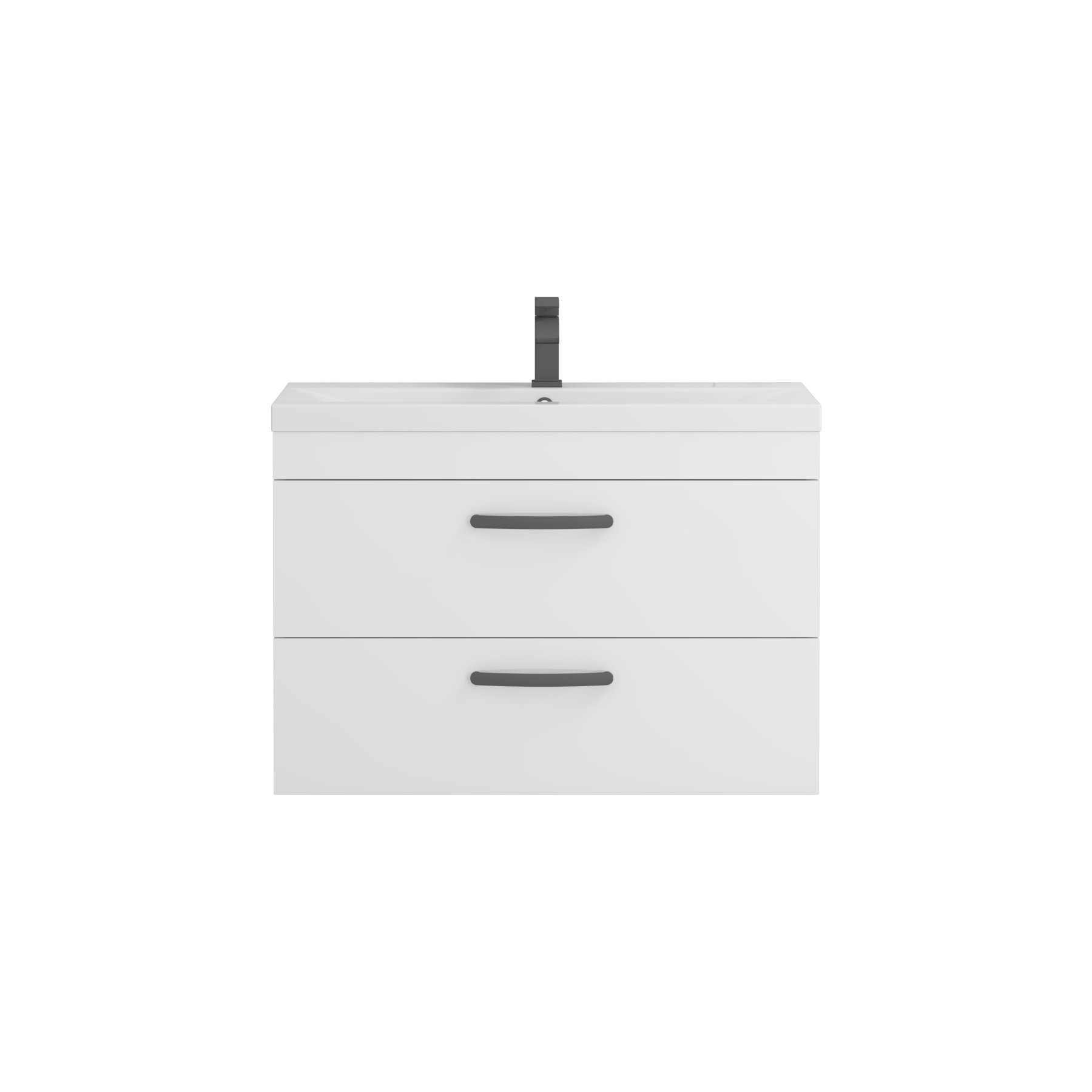 Turin 800mm Wall Hung Vanity Unit Gloss White 2 Drawer - Mid-Edge Sink Unit with Matt Black Handle