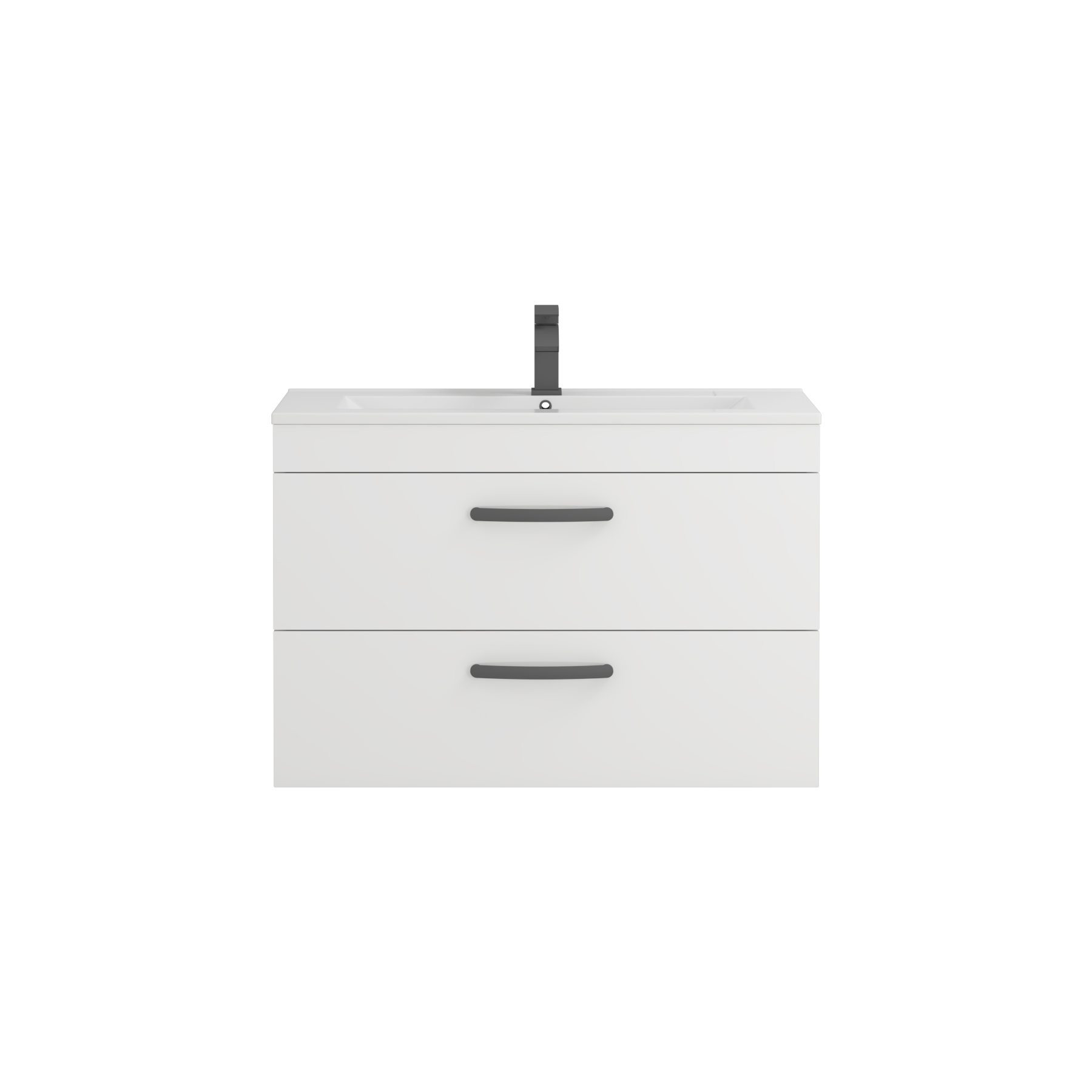 Turin 800mm Gloss White Wall Hung Vanity Unit 2 Drawer - Minimalist Sink Unit with Matt Black Handle
