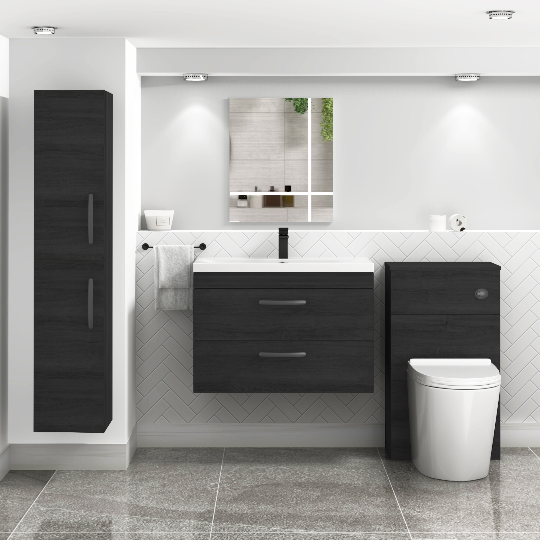 Turin 800mm Wall Hung Vanity Unit Hale Black 2 Drawer - Mid-Edge Sink Unit with Matt Black Handle