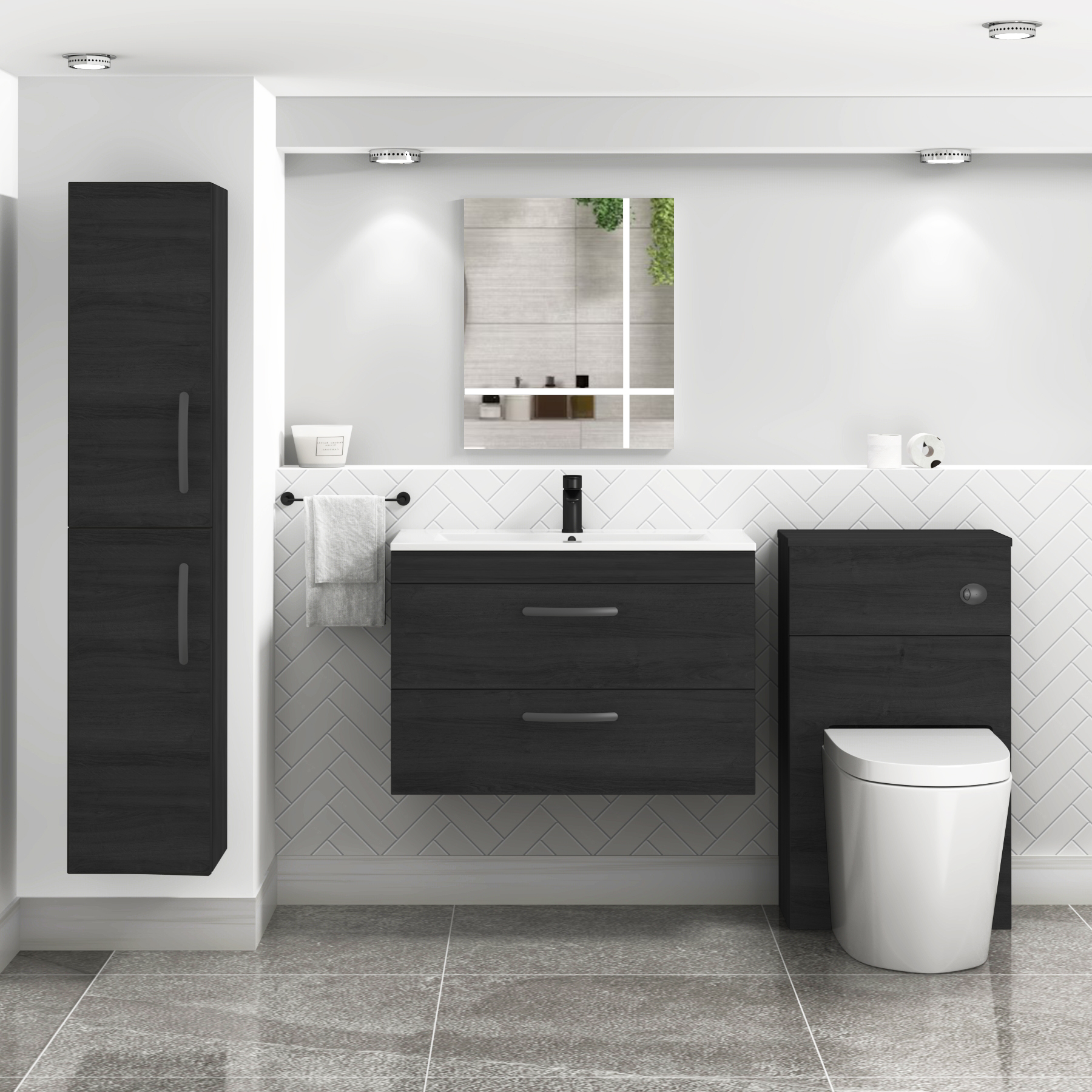 Turin 800mm Wall Hung Vanity Unit Hale Black 2 Drawer - Minimalist Sink Unit with Matt Black Handle