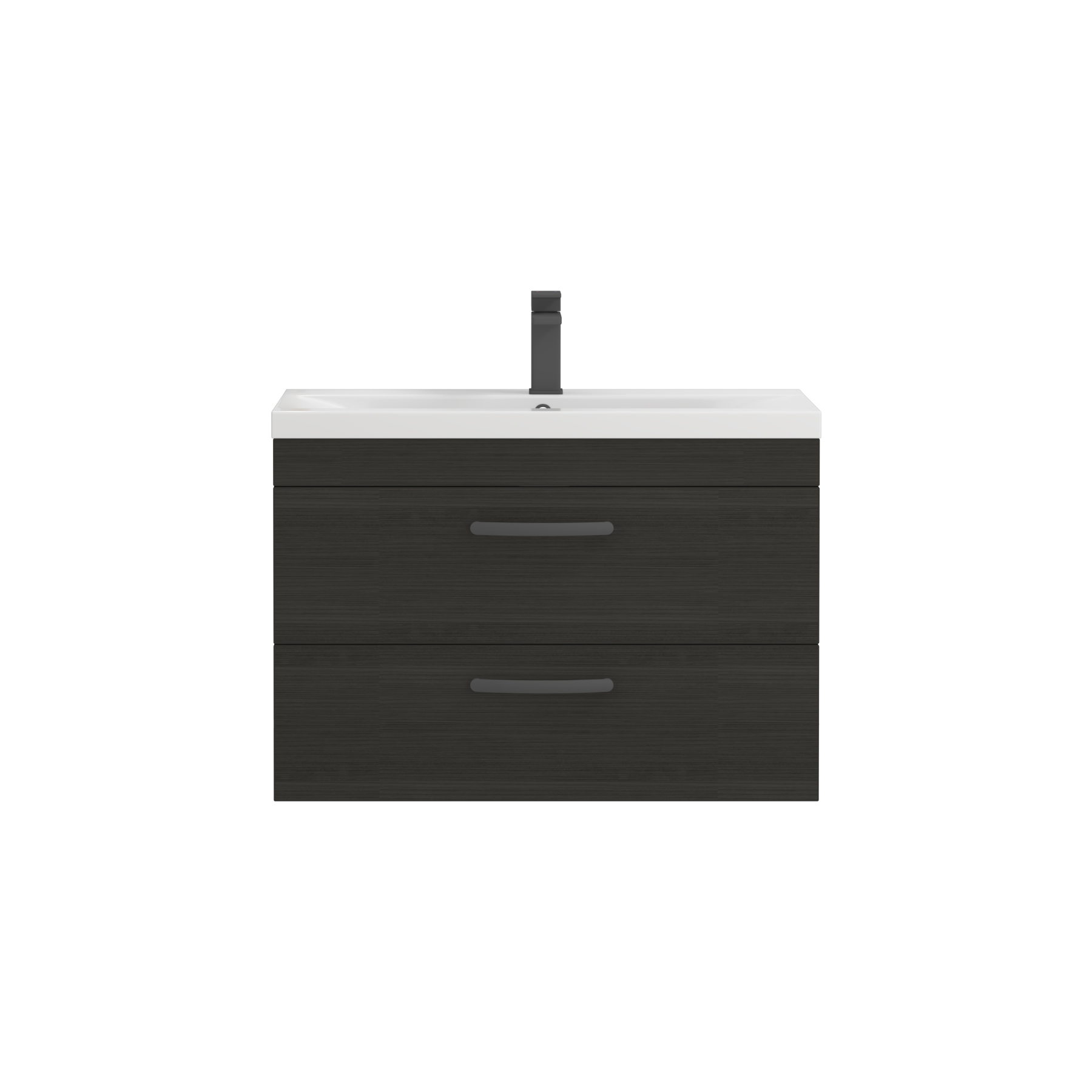 Turin 800mm Wall Hung Vanity Unit Hale Black 2 Drawer - Mid-Edge Sink Unit with Matt Black Handle