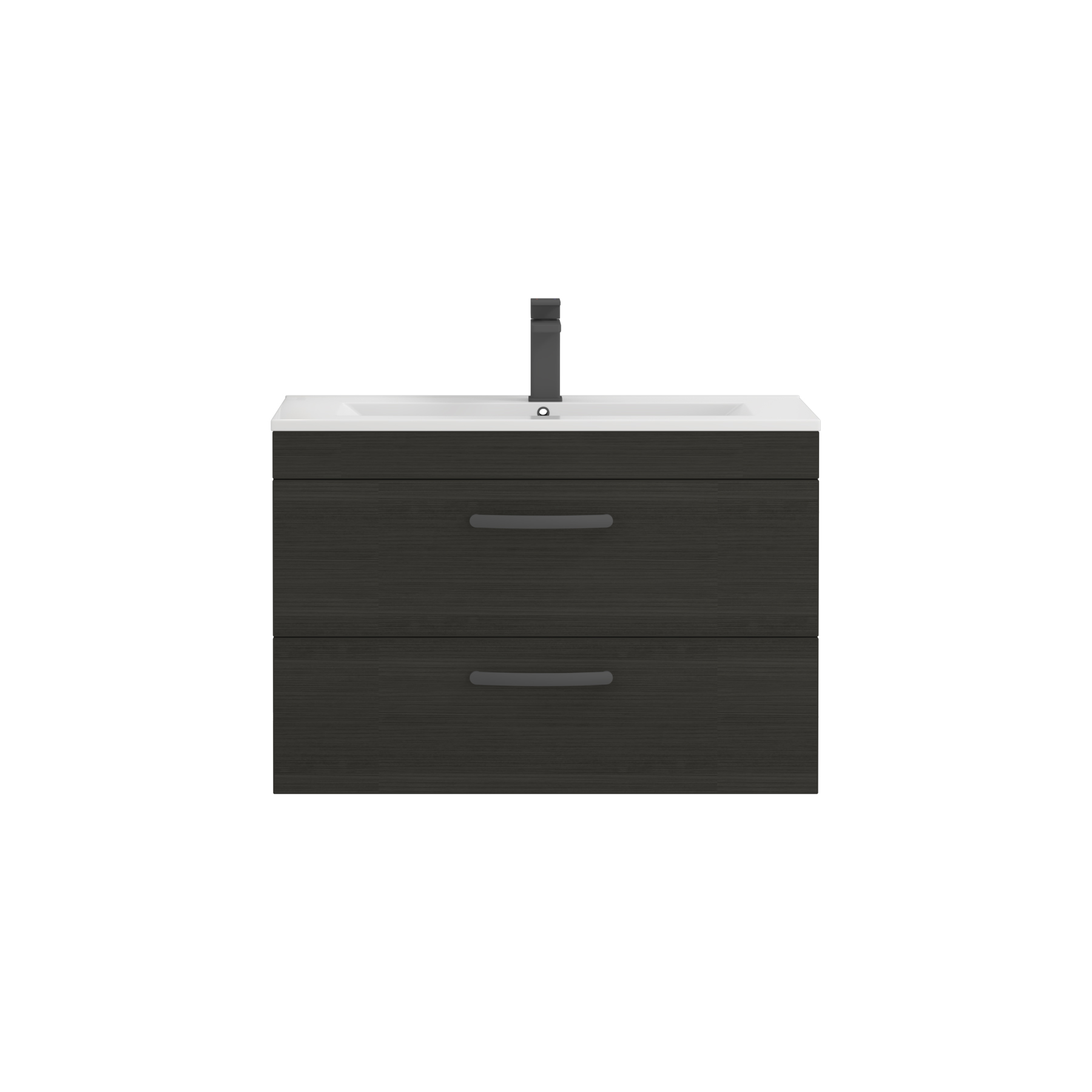 Turin 800mm Wall Hung Vanity Unit Hale Black 2 Drawer - Minimalist Sink Unit with Matt Black Handle