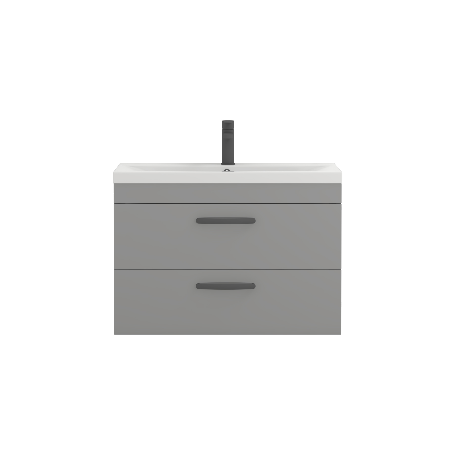Turin 800mm Wall Hung Vanity Unit Indigo Grey Gloss 2 Drawer - Mid-Edge Sink Unit with Matt Black Handle