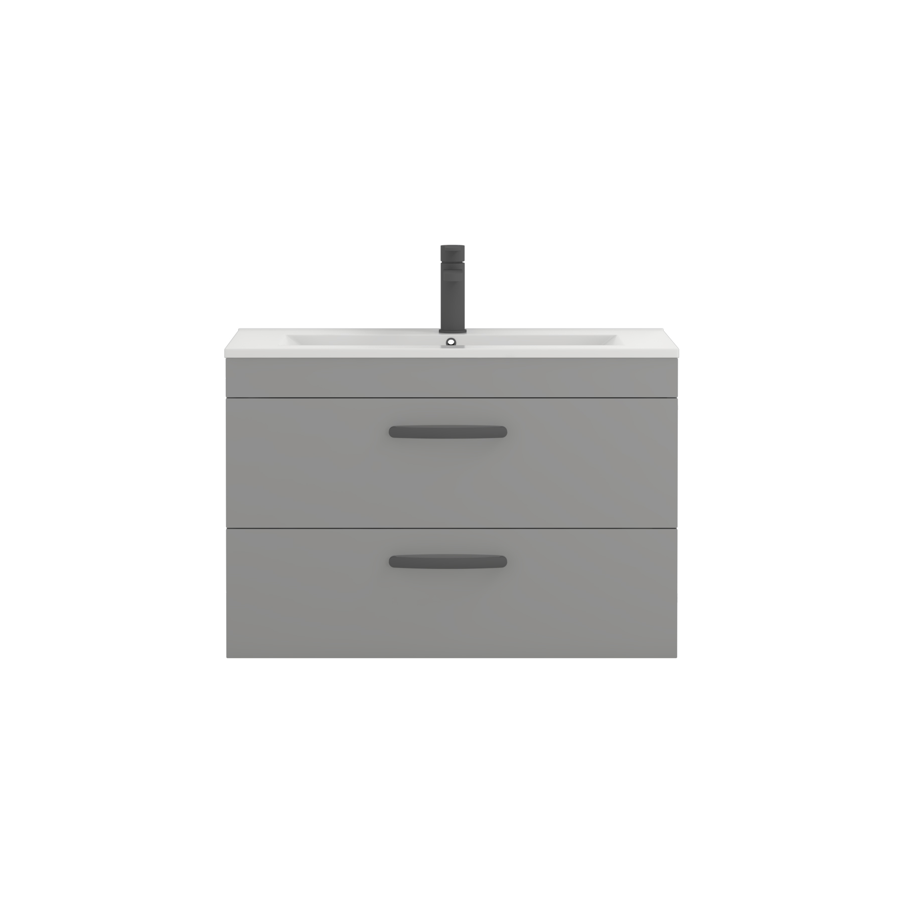 Turin 800mm Wall Hung Vanity Unit Indigo Grey Gloss 2 Drawer - Minimalist Sink Unit with Matt Black Handle