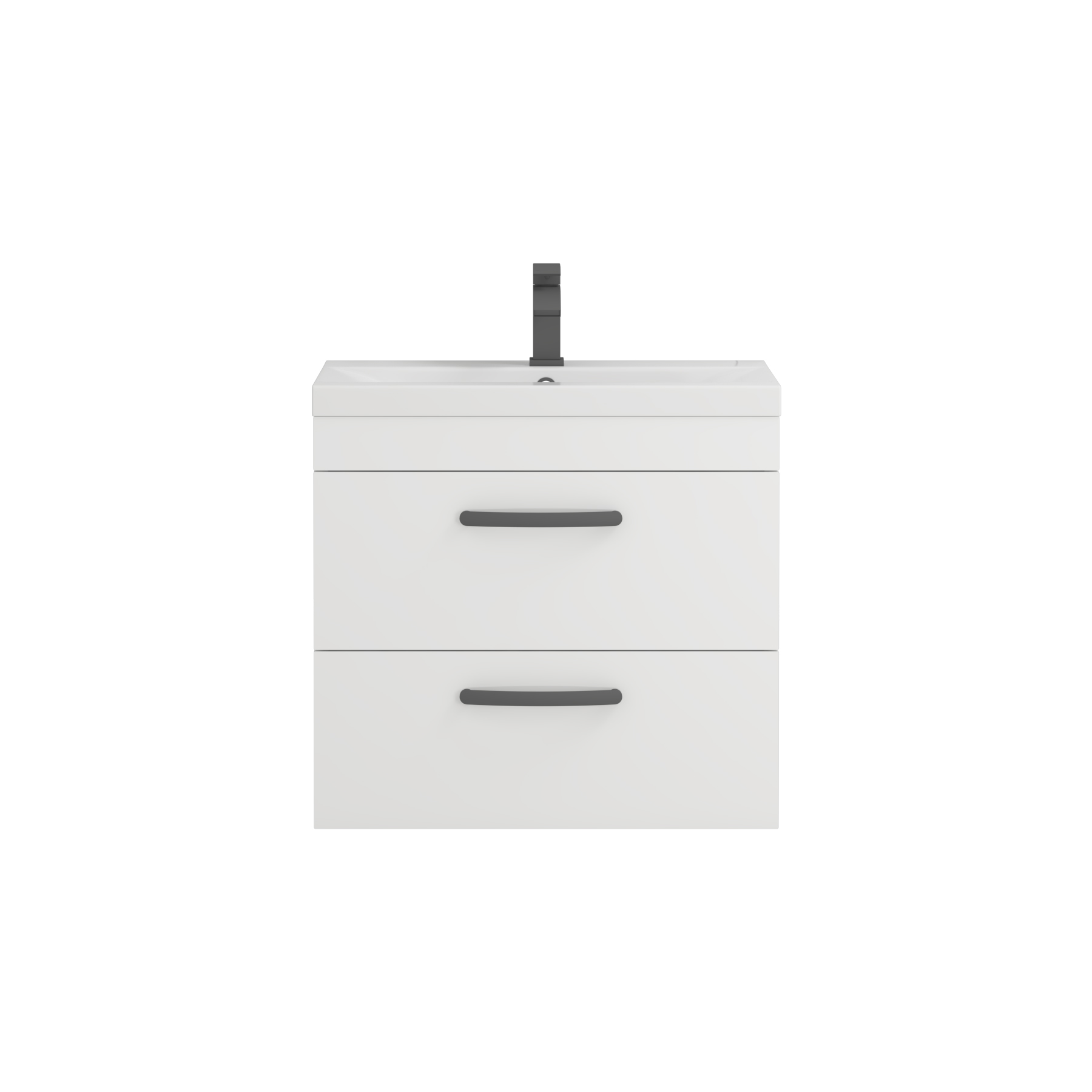 Turin 600mm Wall Hung Vanity Unit Gloss White 2 Drawer - Mid-Edge Sink Unit with Matt Black Handle