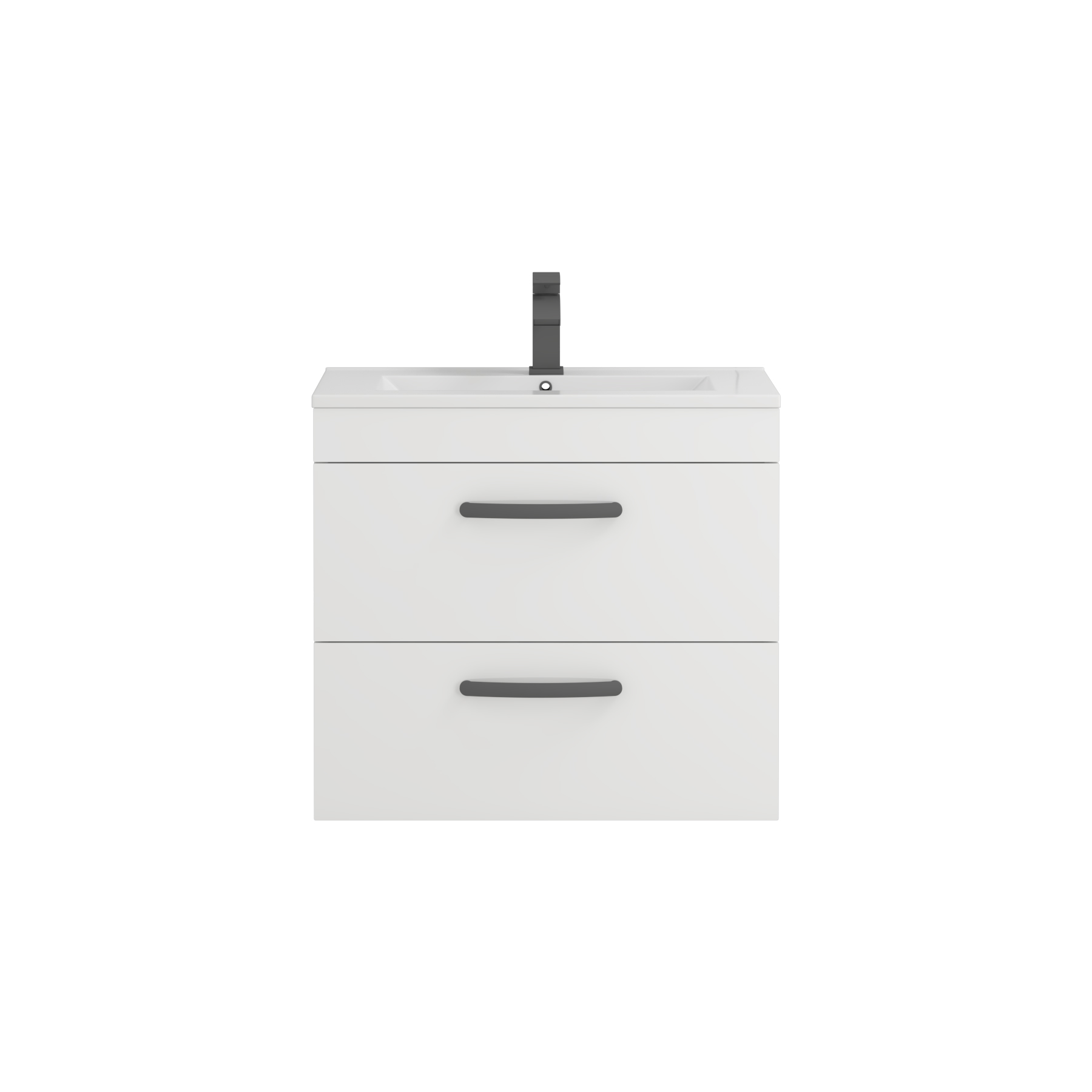 Turin 600mm Wall Hung Vanity Unit Gloss White 2 Drawer - Minimalist Sink Unit with Matt Black Handle