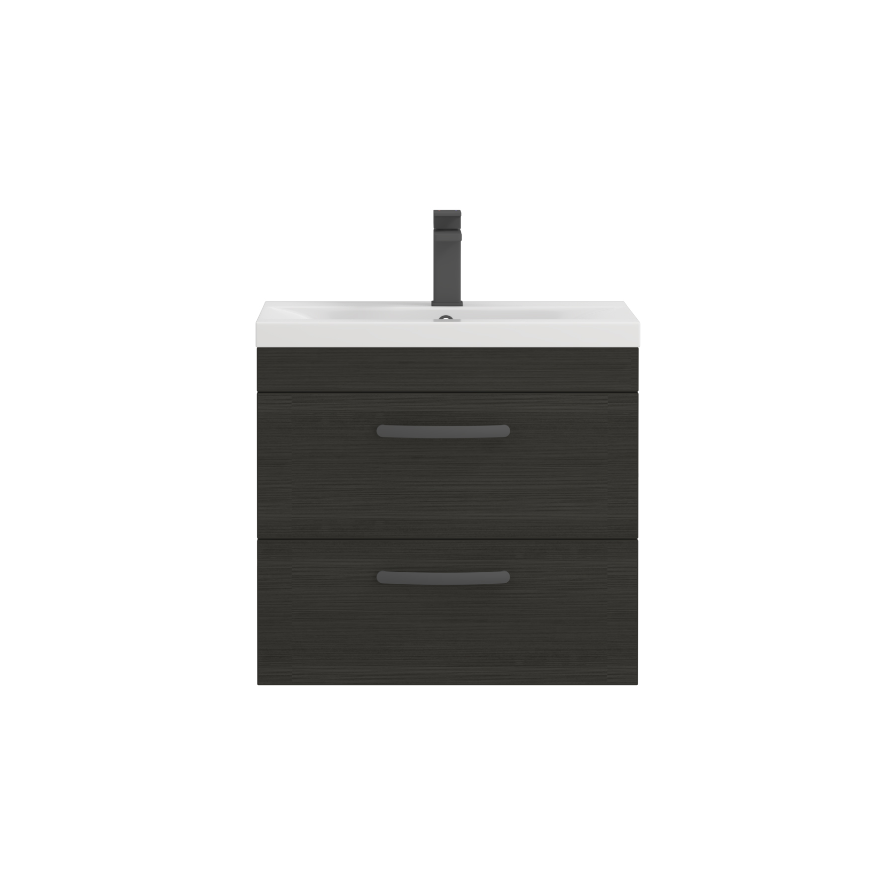 Turin 600mm Wall Hung Vanity Unit Hale Black 2 Drawer - Mid-Edge Sink Unit with Matt Black Handle