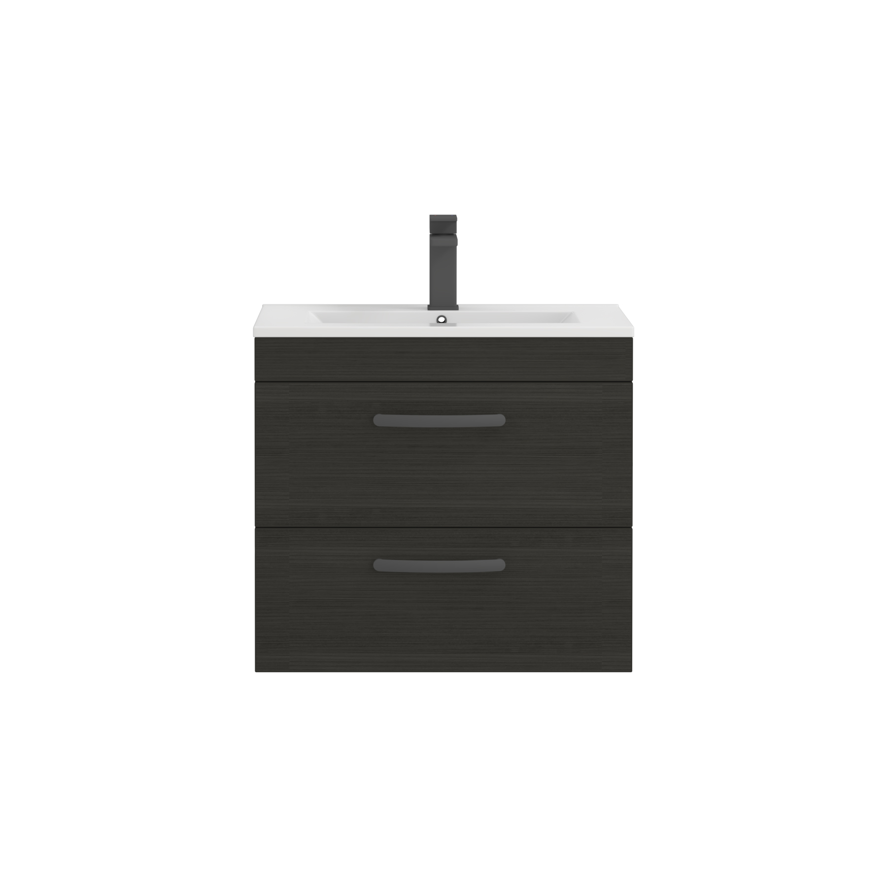 Turin 600mm Wall Hung Vanity Unit Hale Black 2 Drawer - Minimalist Sink Unit with Matt Black Handle