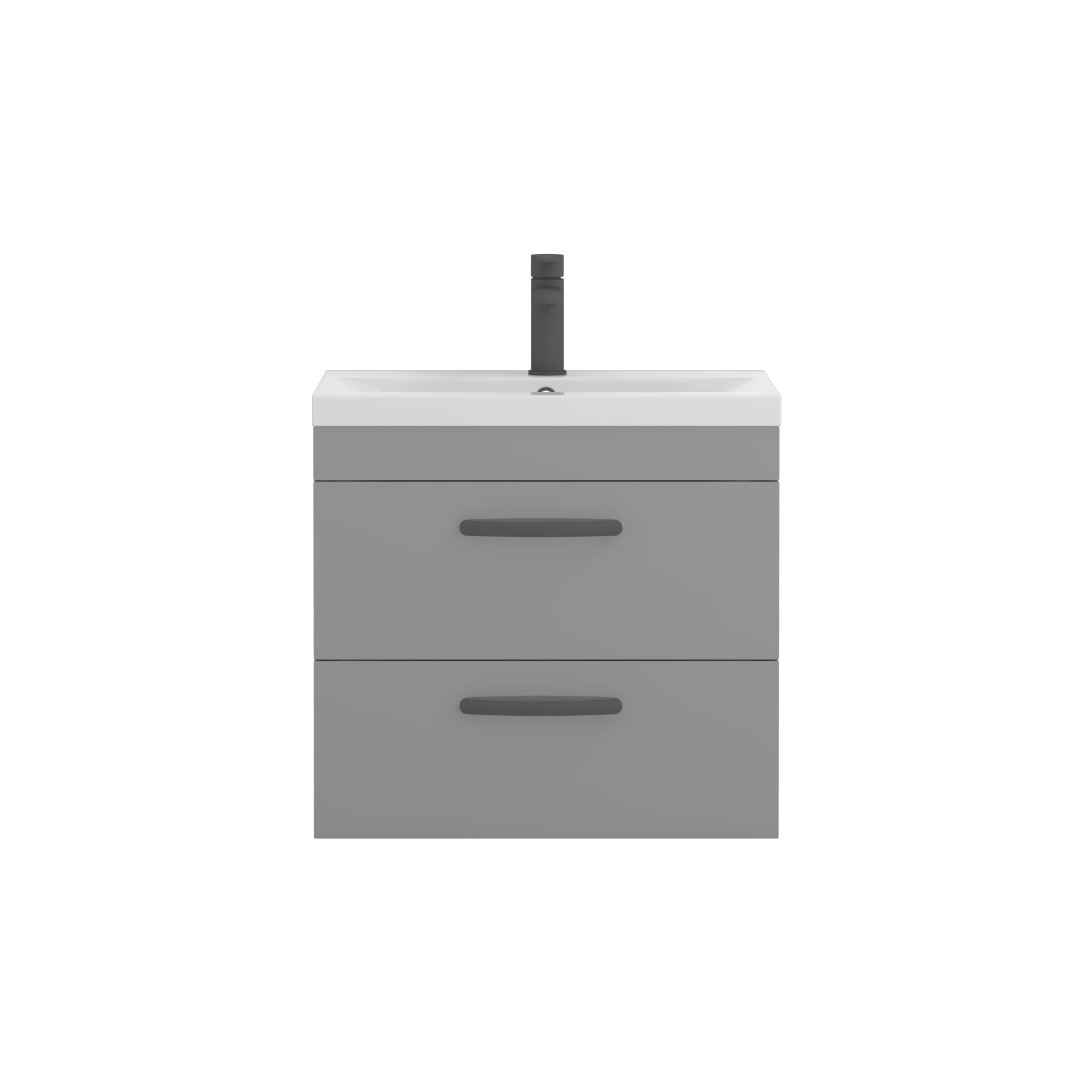Turin 600mm Wall Hung Vanity Unit Indigo Grey Gloss 2 Drawer - Mid-Edge Sink Unit with Matt Black Handle