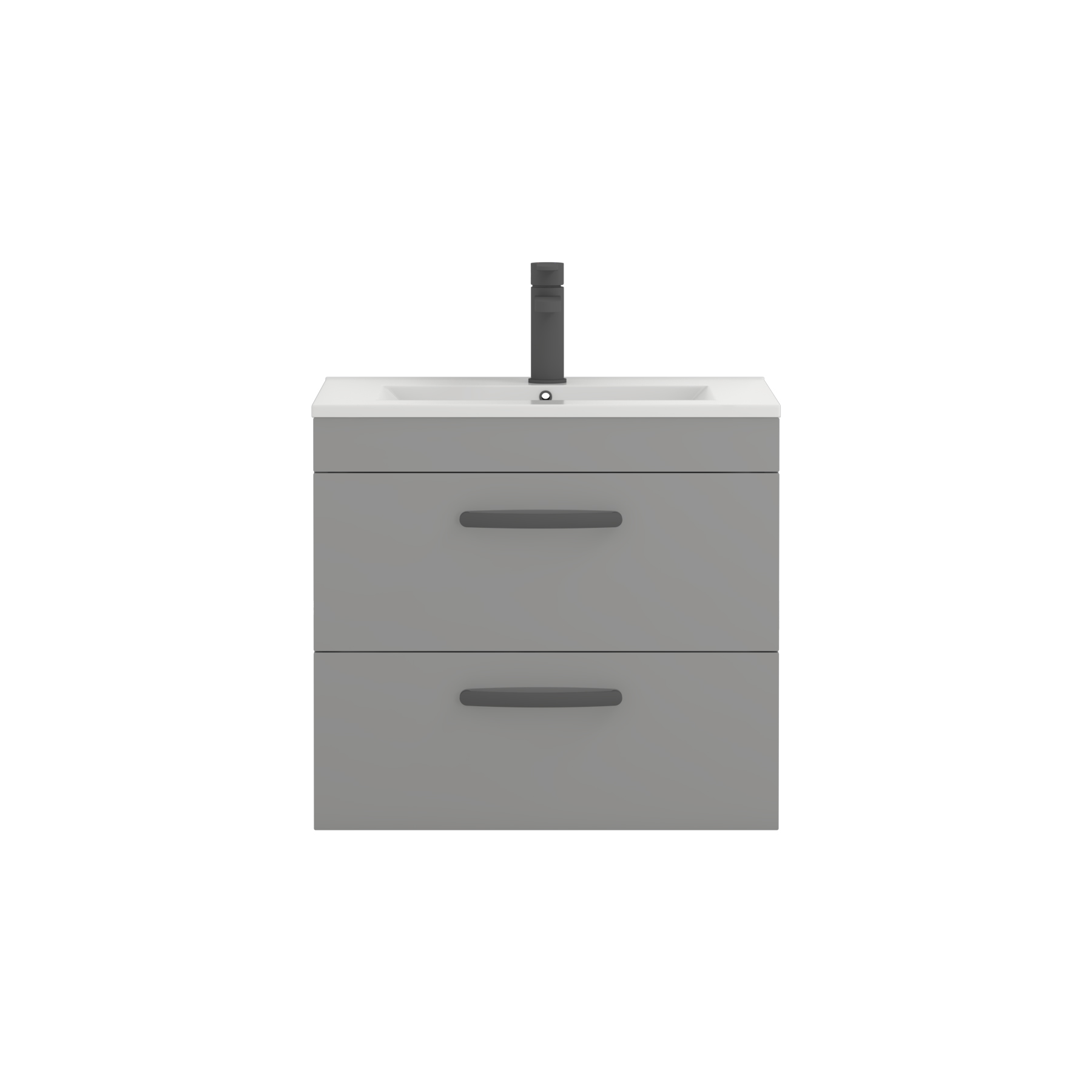 600mm Modern Wall Hung Vanity Basin Unit Indigo Grey Gloss 2 Drawer - Minimalist Sink Unit with Black Handle