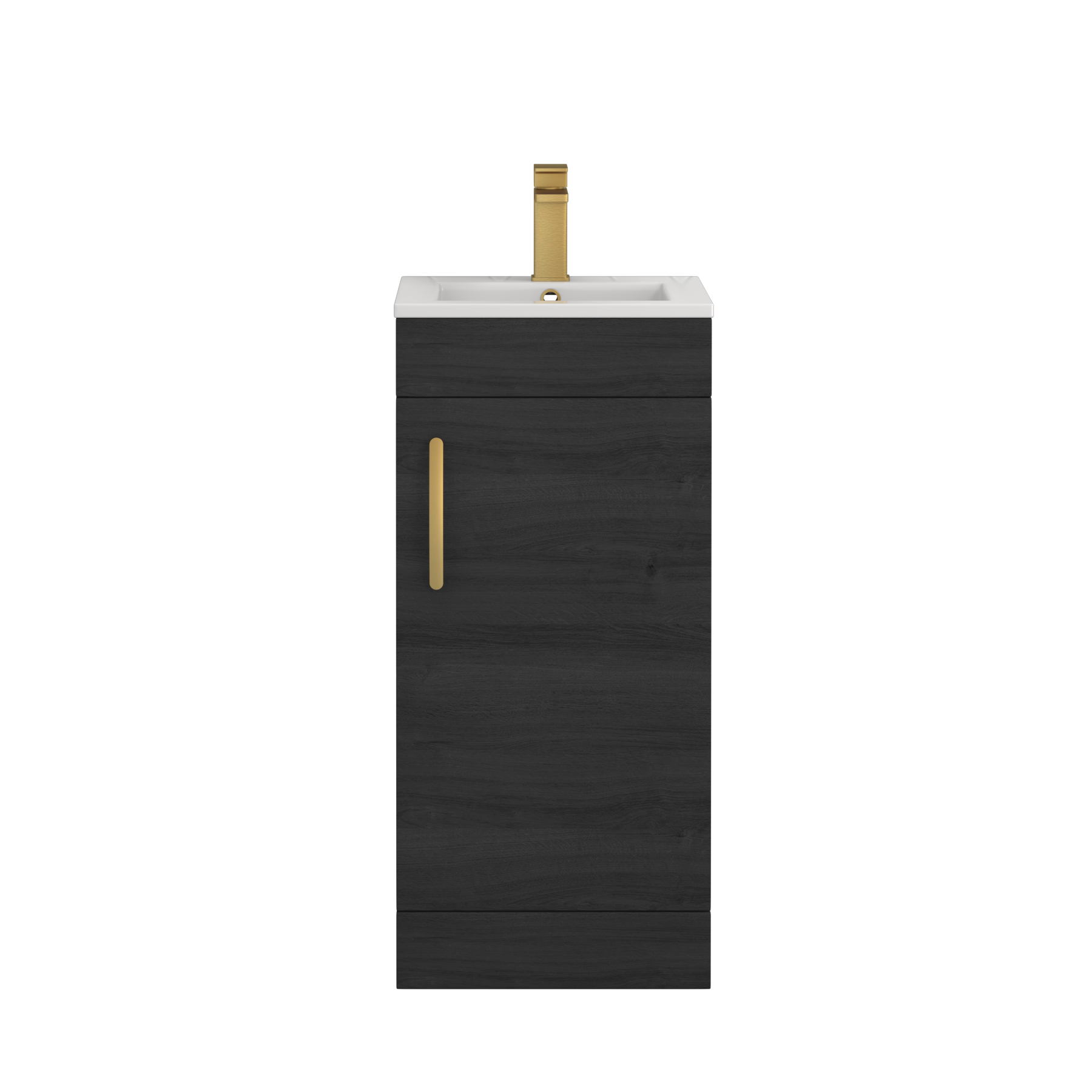 Turin 400mm Cloakroom Floor Standing Vanity Unit & Basin 1 Door Hale Black with Brushed Brass Handle
