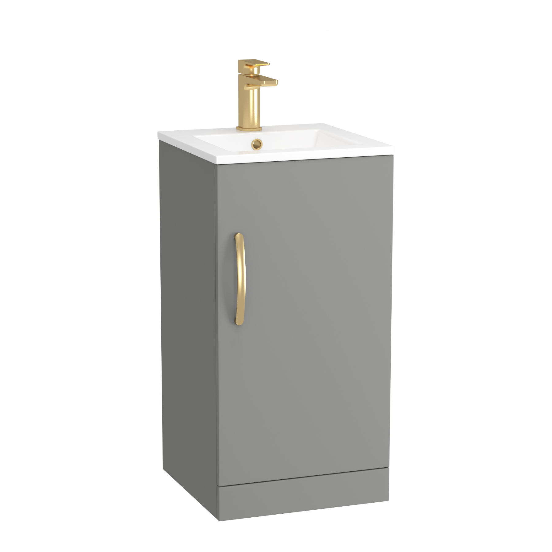 Turin 400mm Floor Standing Vanity Unit Indigo Grey Gloss - 1 Door Basin Unit with Brushed Brass Handle