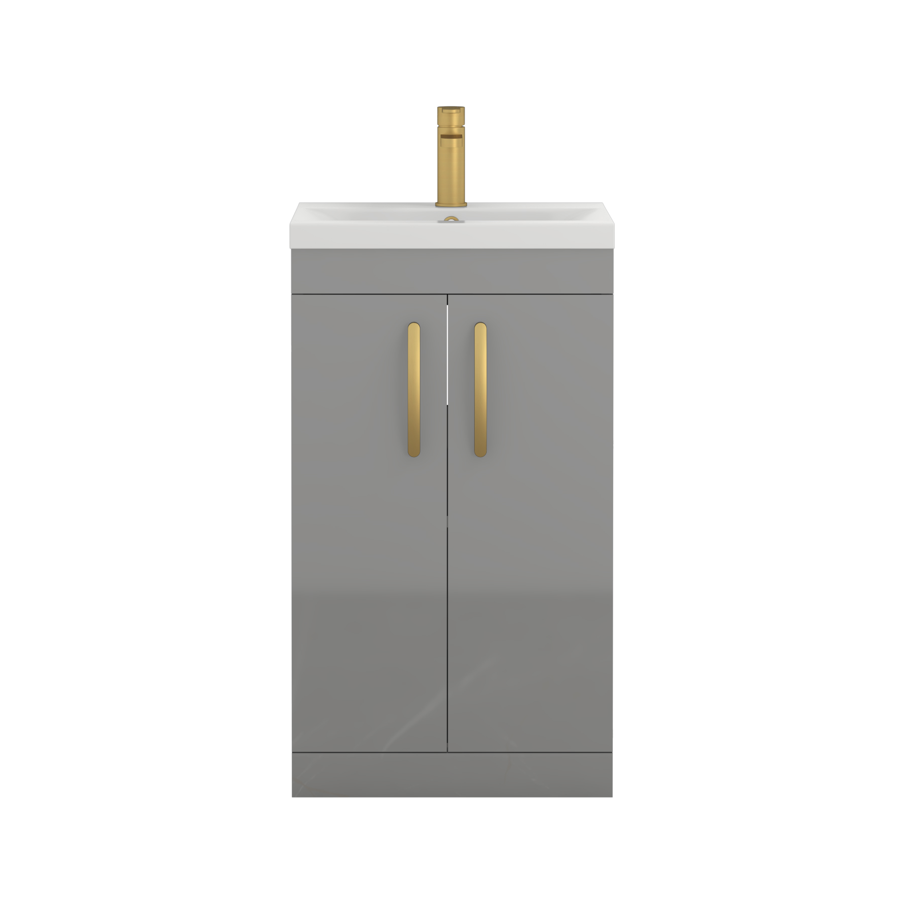 Turin 500mm Floor Standing Vanity Sink Unit Indigo Grey Gloss 2 Door - Mid-Edge with Brushed Brass Handle