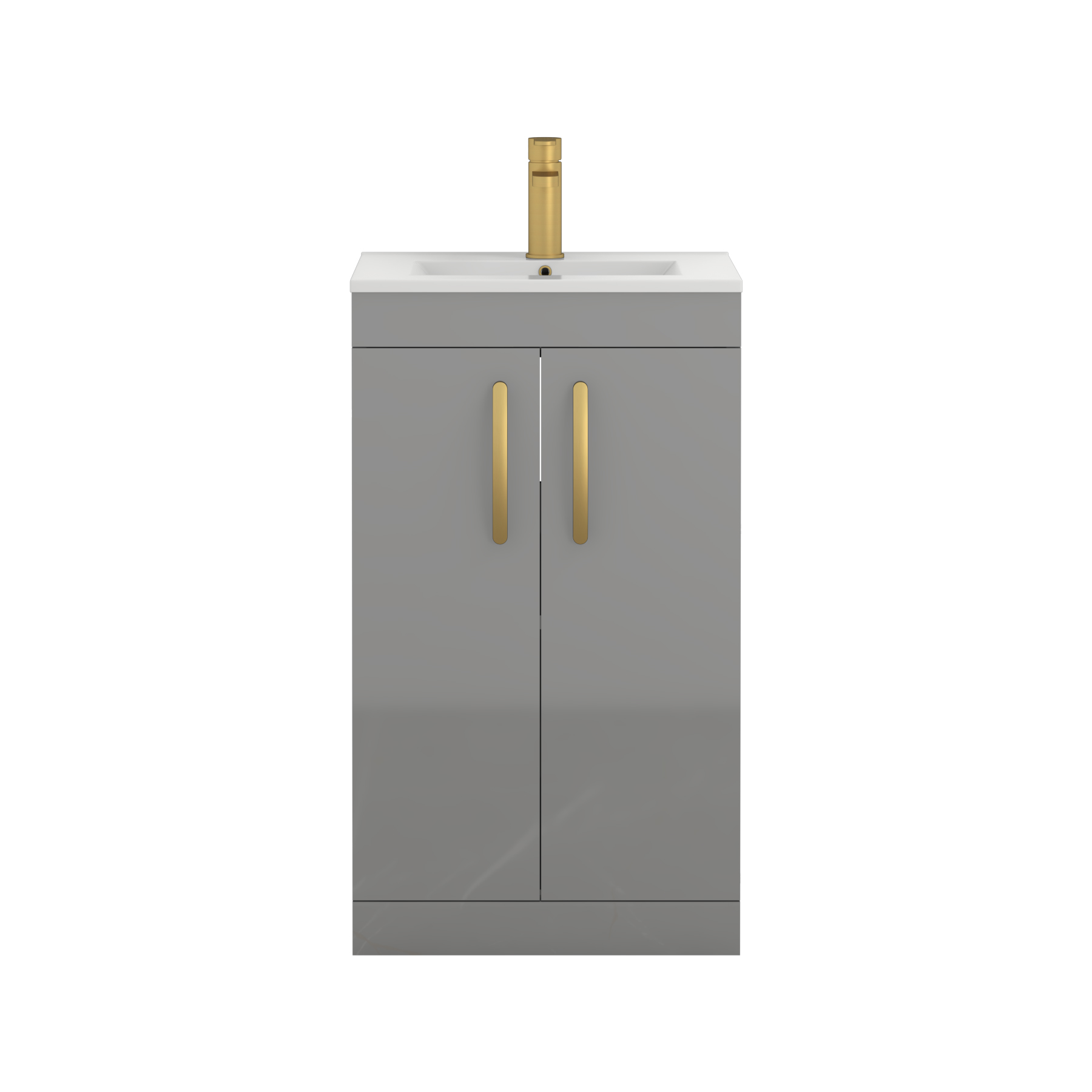Turin 500mm Floor Standing Vanity Sink Unit Indigo Grey Gloss 2 Door - Minimalist with Brushed Brass Handle
