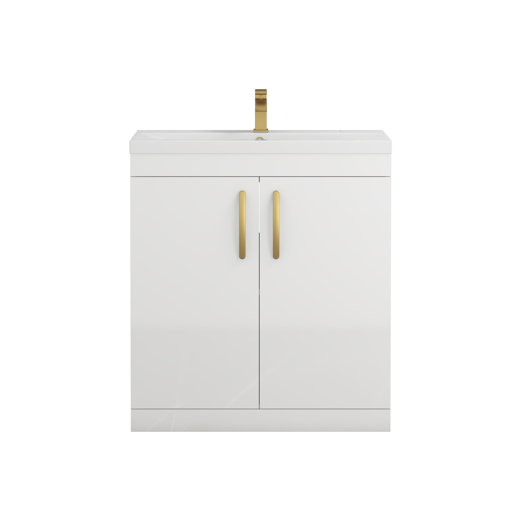 Turin 800mm Floor Standing Vanity Sink Unit Gloss White 2 Door - Mid-Edge with Brushed Brass Handle