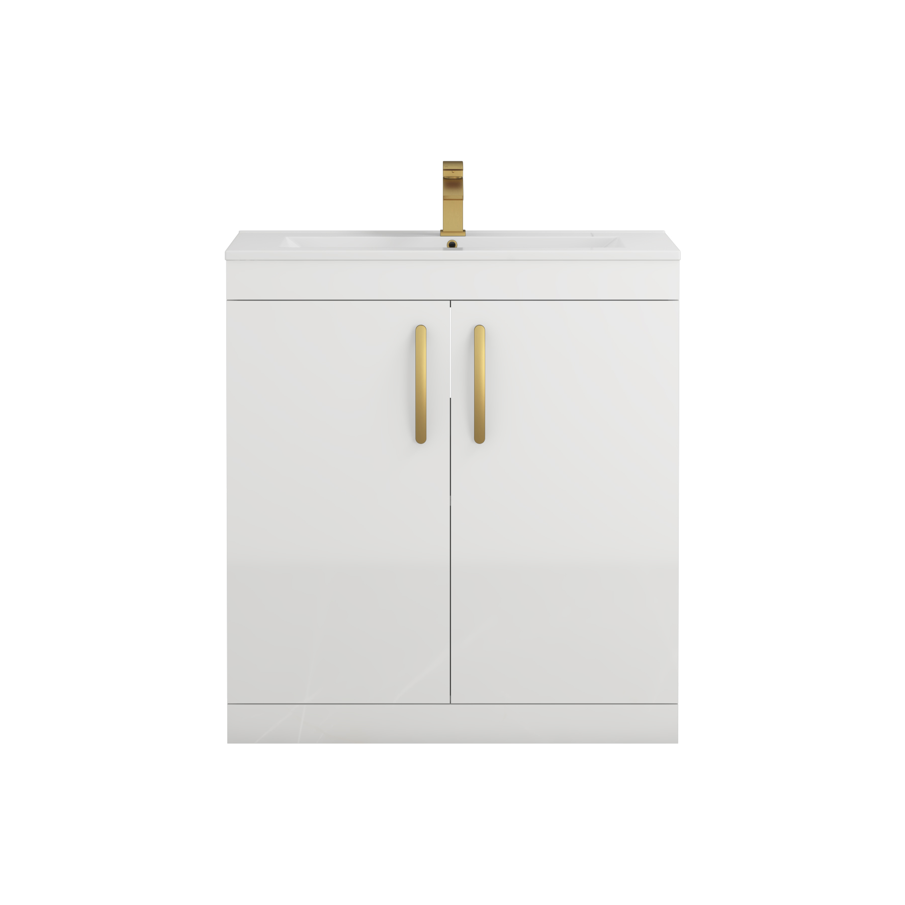 Turin 800mm Floor Standing Vanity Sink Unit Gloss White 2 Door - Minimalist with Brushed Brass Handle
