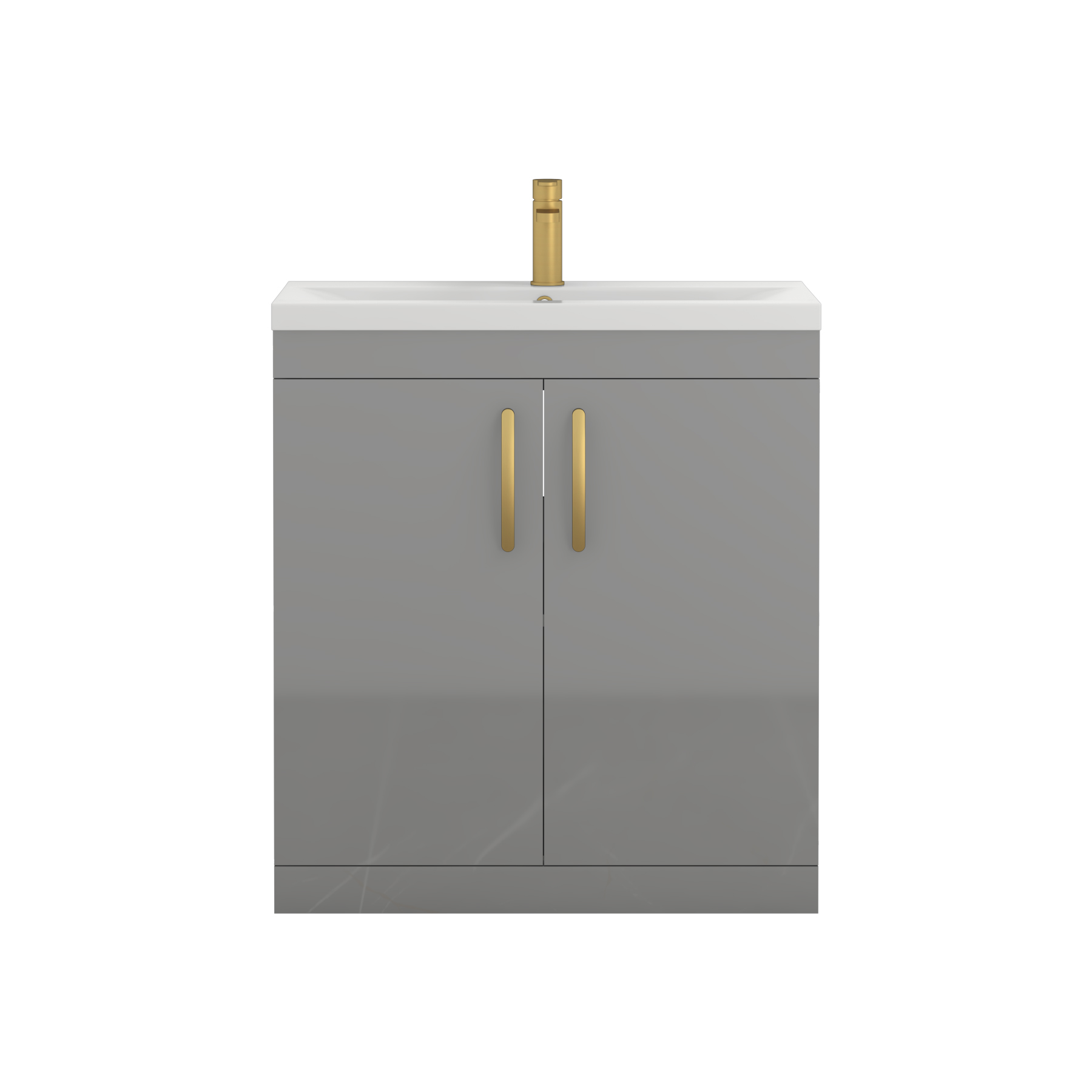 Turin 800mm Floor Standing Vanity Unit Indigo Grey Gloss 2 Door Mid-Edge with Brushed Brass Handle