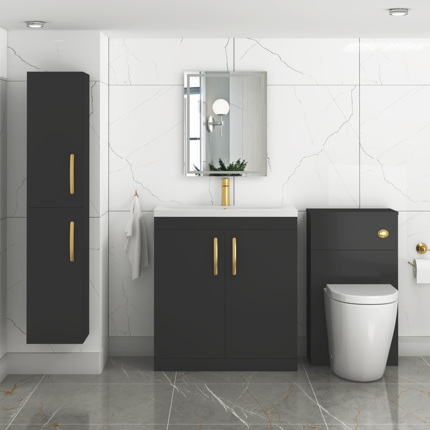 Turin Matt Black 2 Door Floor Standing Vanity Unit with Mid-Edge Basin - Multiple Sizes