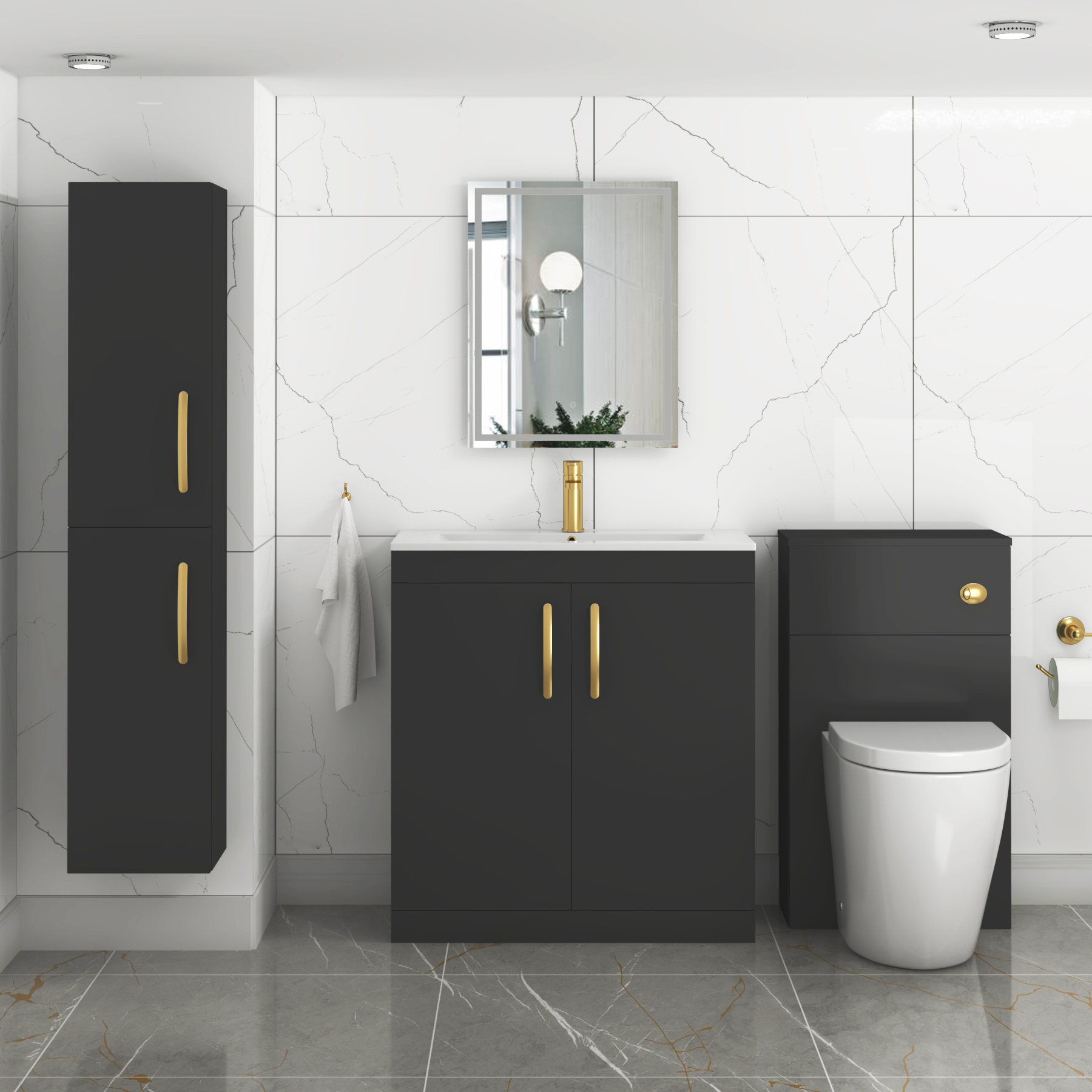 Turin Matt Black 2 Door Floor Standing Vanity Unit with Minimalist Basin - Multiple Sizes