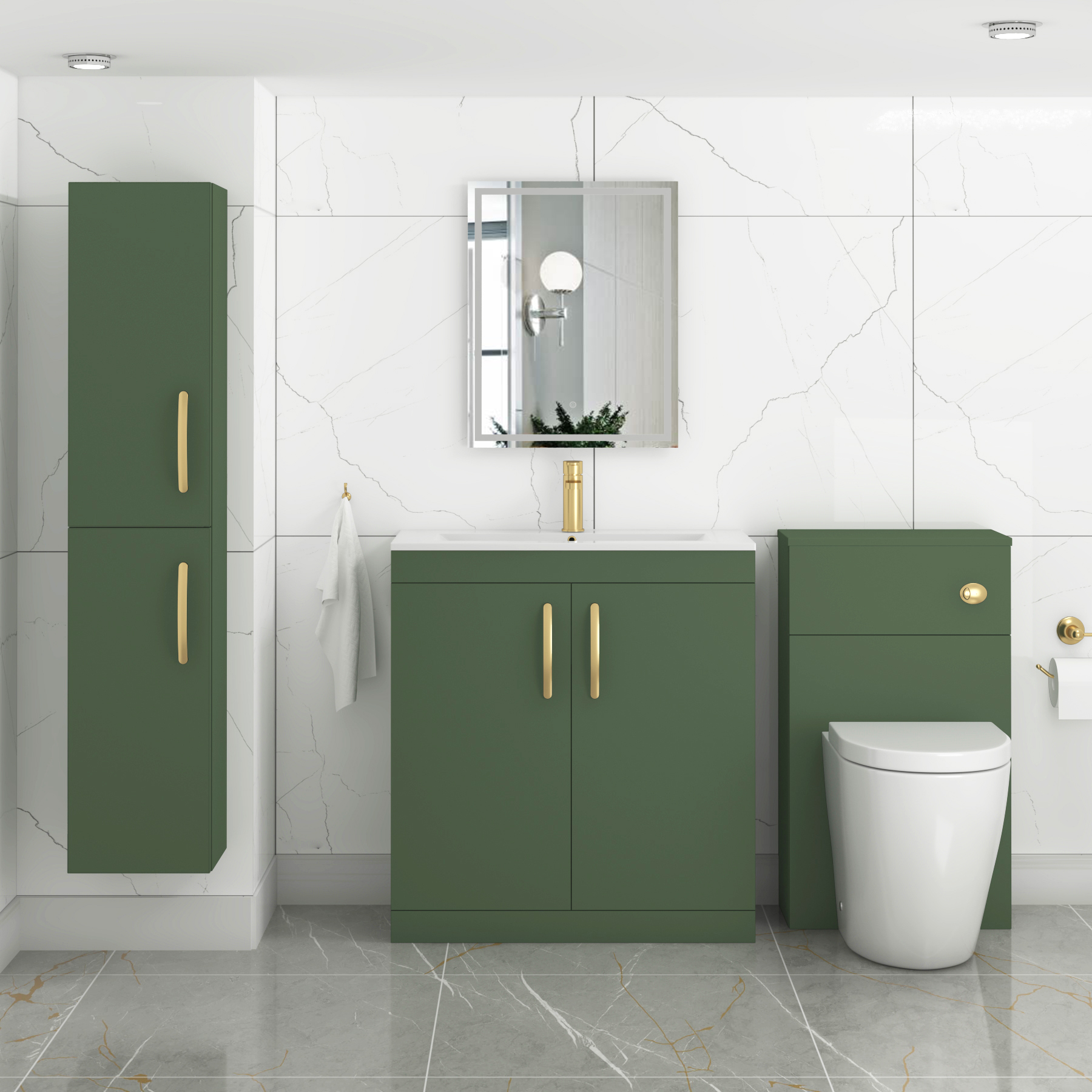 Turin Matt Green 2 Door Floor Standing Vanity Unit with Minimalist Basin - Multiple Sizes
