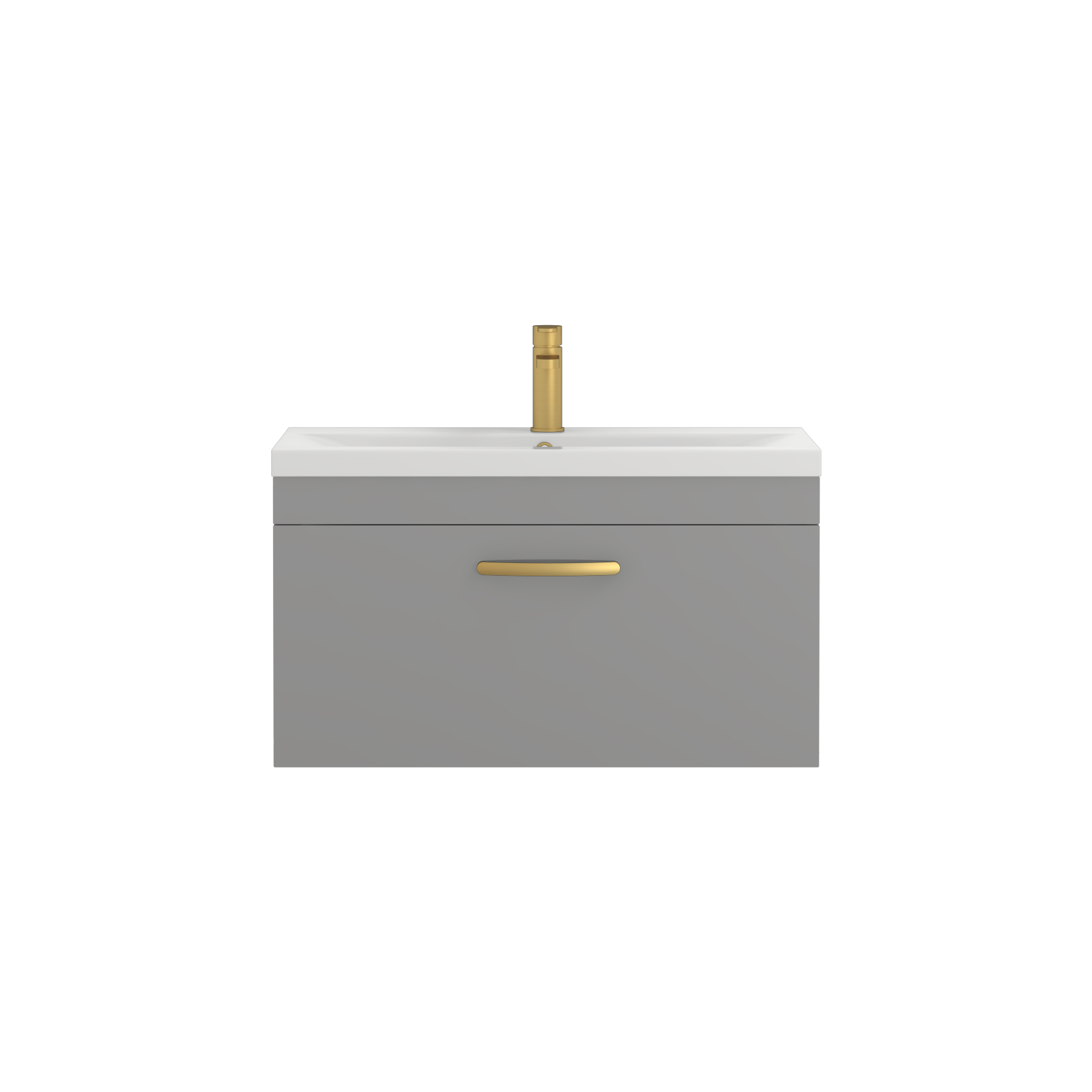 Turin 800mm Wall Hung Vanity Sink Unit 1 Drawer Indigo Grey Gloss - Mid-Edge Basin with Brushed Brass Handle