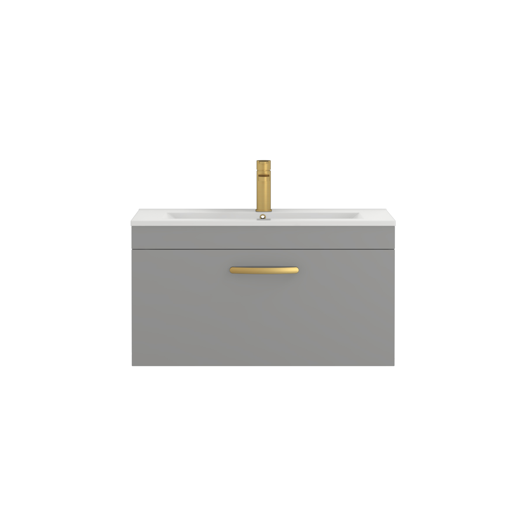 Turin 800mm Wall Hung Vanity Sink Unit 1 Drawer Indigo Grey Gloss - Minimalist Basin with Brushed Brass Handle