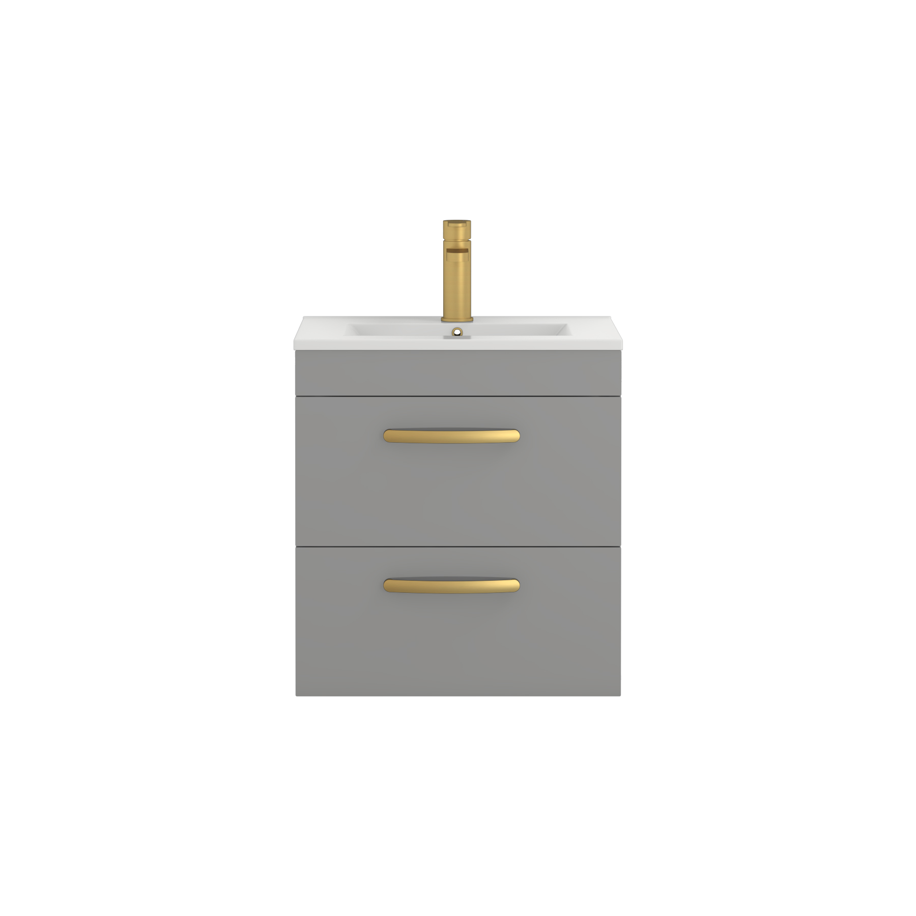 Turin 500mm Wall Hung Vanity Unit Indigo Grey Gloss 2 Drawer - Minimalist Sink Unit with Brushed Brass Handle