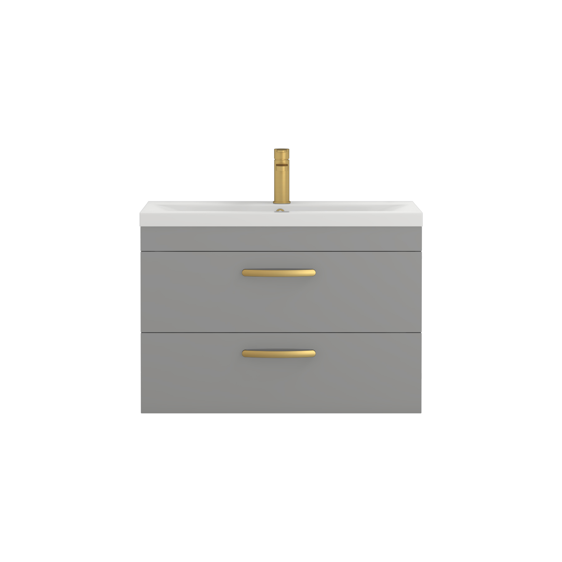 Turin 800mm Wall Hung Vanity Unit Indigo Grey Gloss 2 Drawer - Mid-Edge Sink Unit with Brushed Brass Handle