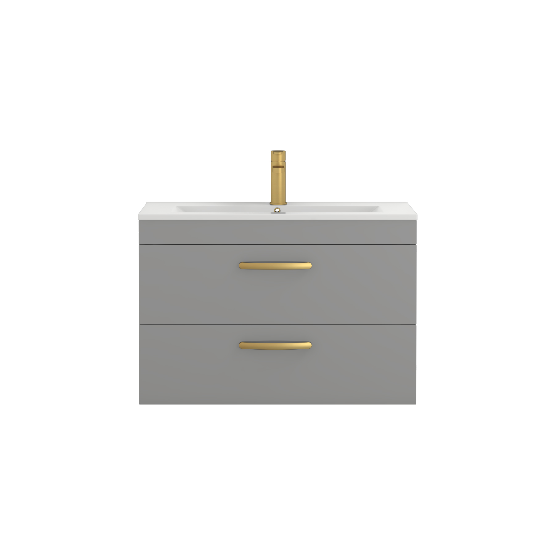Turin 800mm Wall Hung Vanity Unit Indigo Grey Gloss 2 Drawer - Minimalist Sink Unit with Brushed Brass Handle