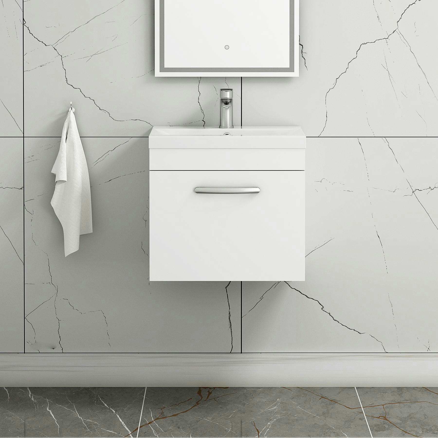 500mm Gloss White Wall Hung 1 Drawer Vanity Unit and Optional Basin