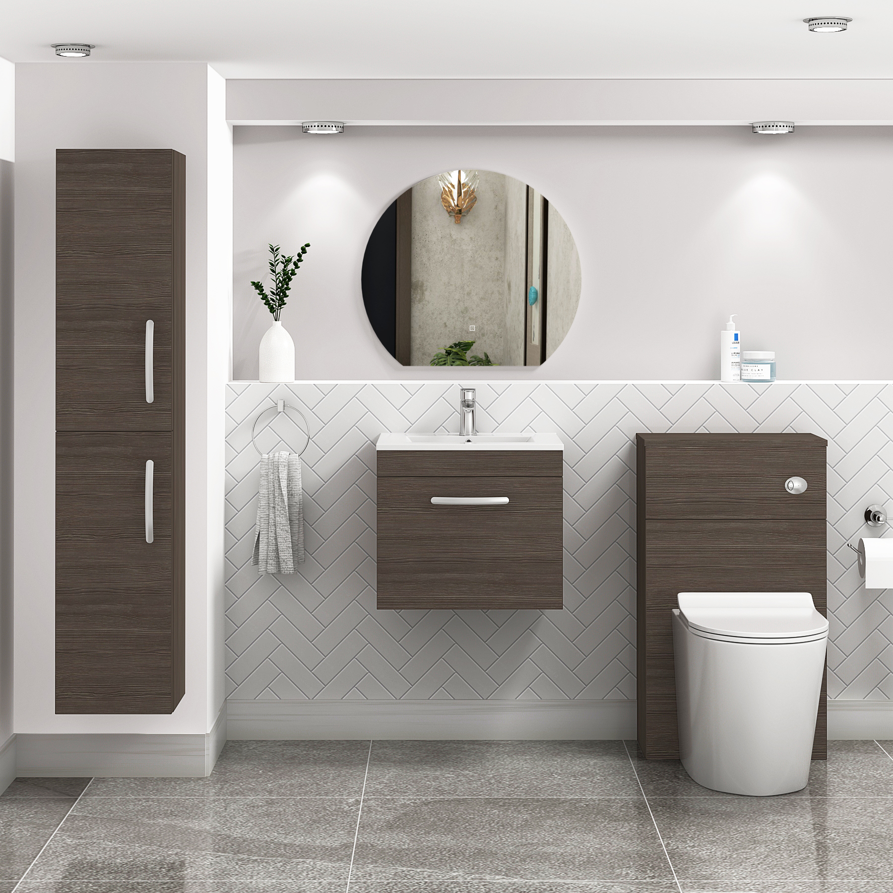 Turin Grey Elm 1 Drawer Wall Hung Vanity Unit with Minimalist Basin - Multiple Sizes
