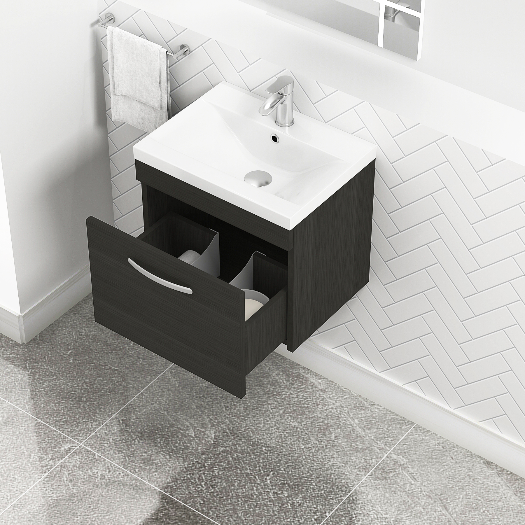 500mm Hale Black Wall Hung 1 Drawer Vanity Unit and Optional Basin ...