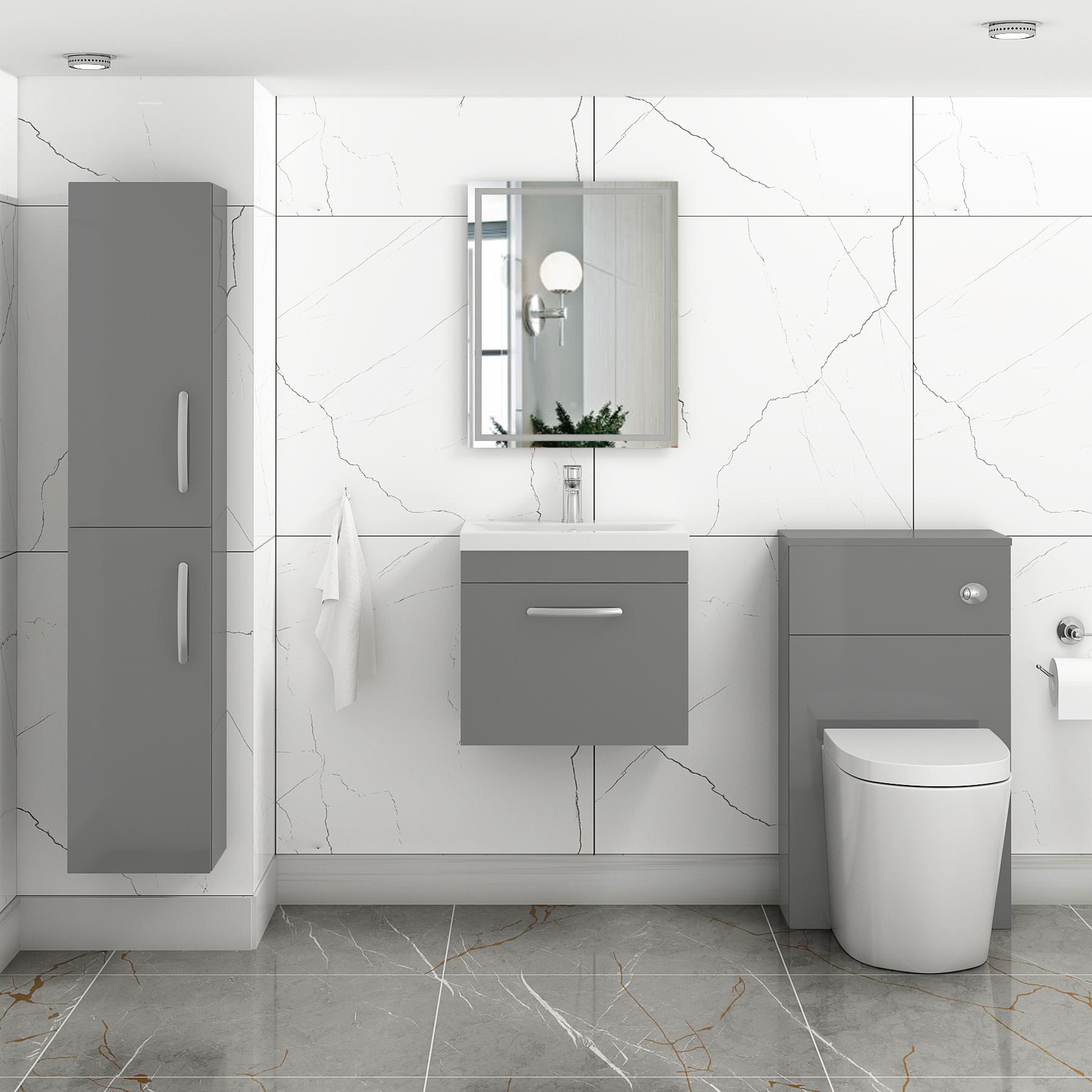 Turin Indigo Grey Gloss 1 Drawer Wall Hung Vanity Unit with Mid-Edge Basin - Multiple Sizes