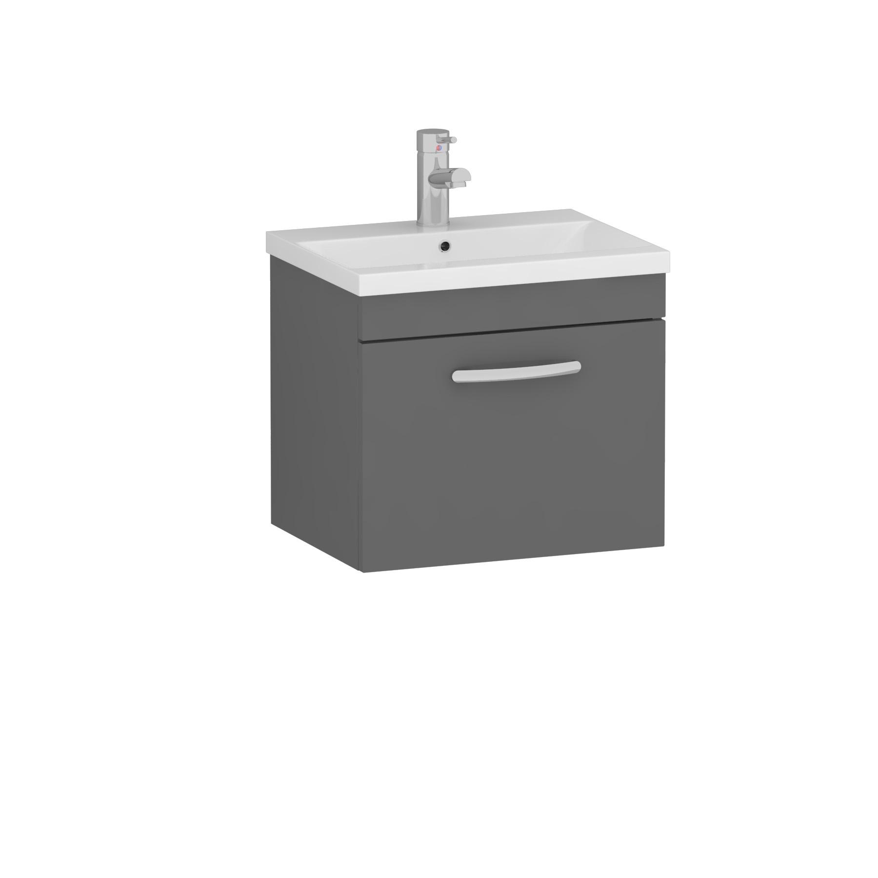 Turin 500mm Wall Hung Vanity Sink Unit 1 Drawer Indigo Grey Gloss - Mid-Edge Basin