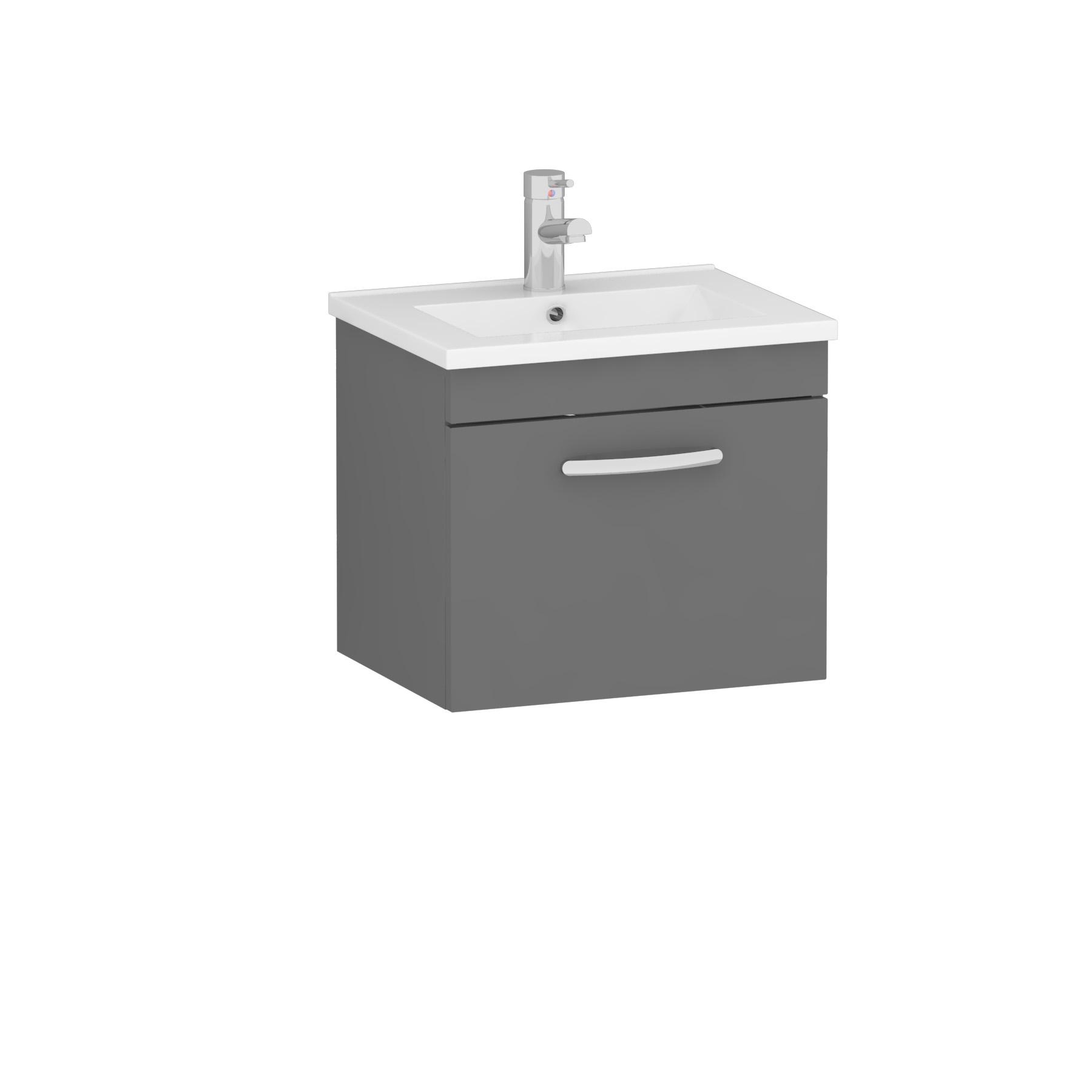 Turin 500mm Wall Hung Vanity Sink Unit 1 Drawer Indigo Grey Gloss - Minimalist Basin
