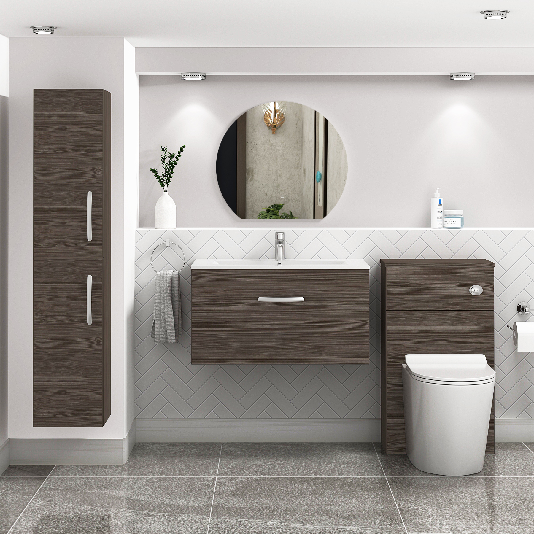 Turin 800mm Wall Hung Vanity Sink Unit 1 Drawer Grey Elm - Minimalist Basin