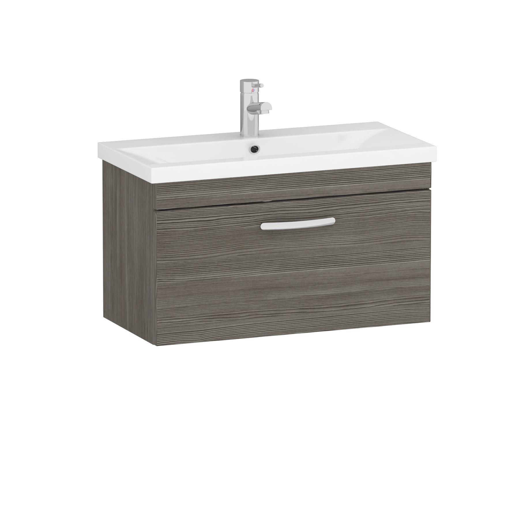  800mm Grey Elm Wall Hung 1 Drawer Vanity Unit and Optional Basin - Mid Edge / Minimalist