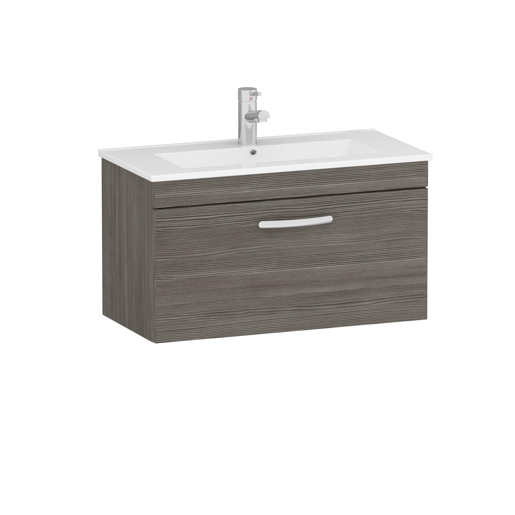 Turin 800mm Wall Hung Vanity Sink Unit 1 Drawer Grey Elm - Minimalist Basin