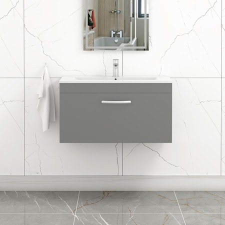 Turin 800mm Wall Hung Vanity Sink Unit 1 Drawer Indigo Grey Gloss - Minimalist Basin