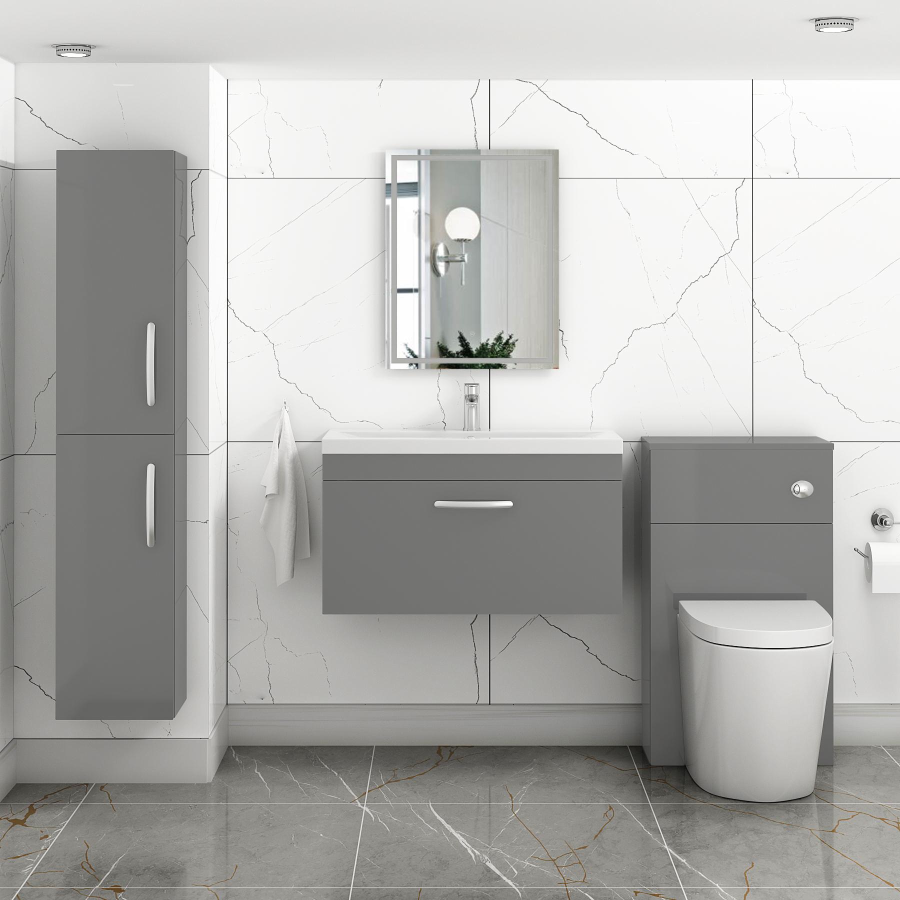  800mm Indigo Grey Gloss Wall Hung 1 Drawer Vanity Unit and Optional Basin - Mid Edge / Minimalist