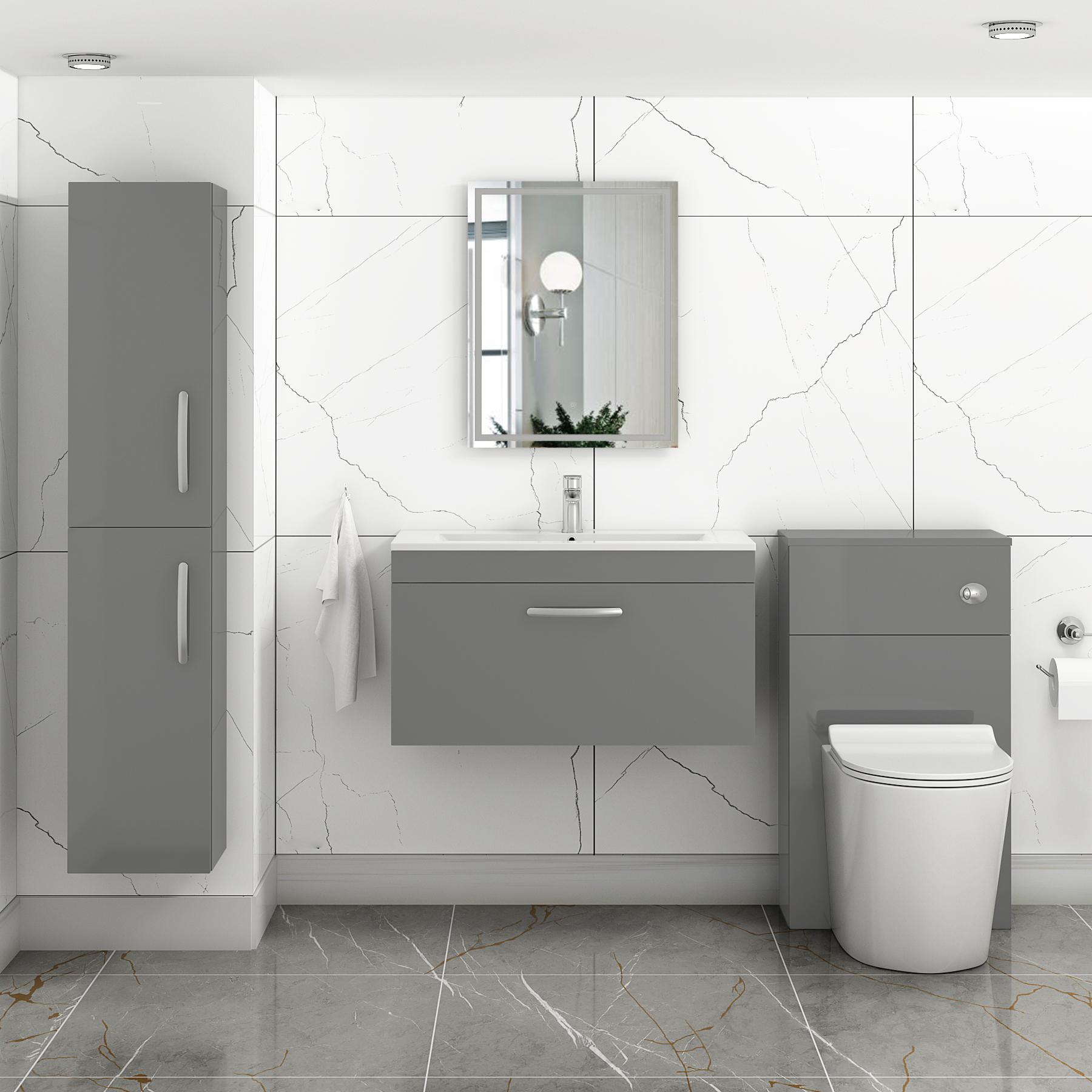 Turin Indigo Grey Gloss 1 Drawer Wall Hung Vanity Unit with Minimalist Basin - Multiple Sizes