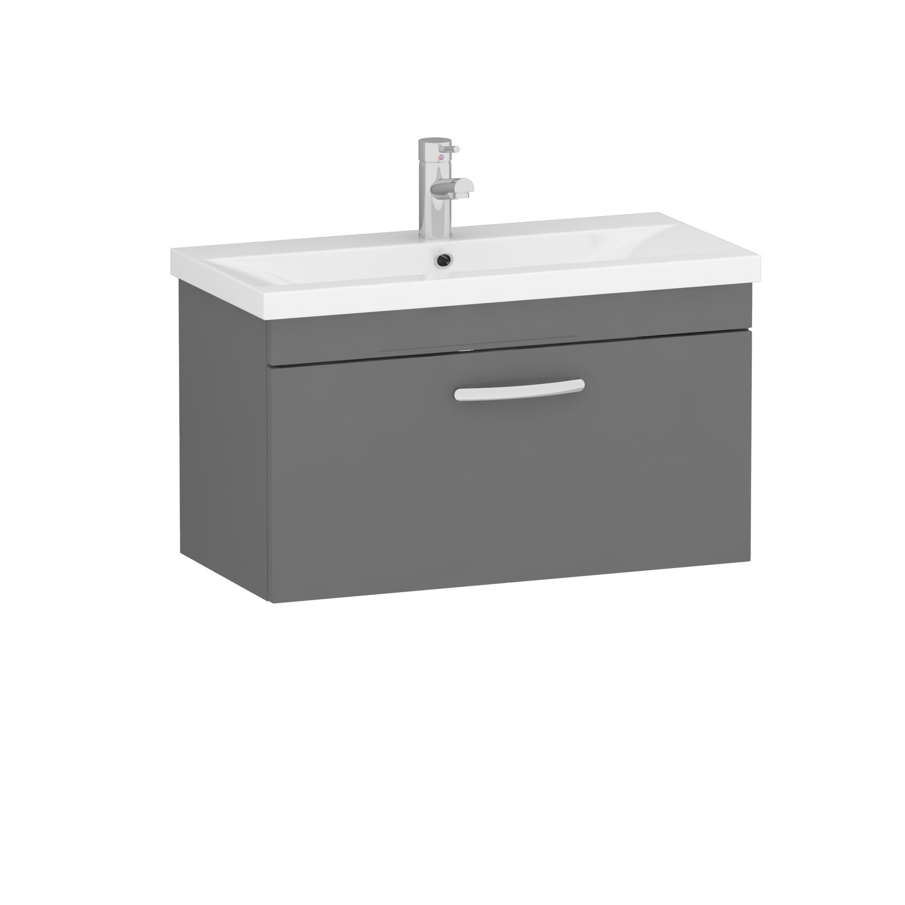  800mm Indigo Grey Gloss Wall Hung 1 Drawer Vanity Unit and Optional Basin - Mid Edge / Minimalist