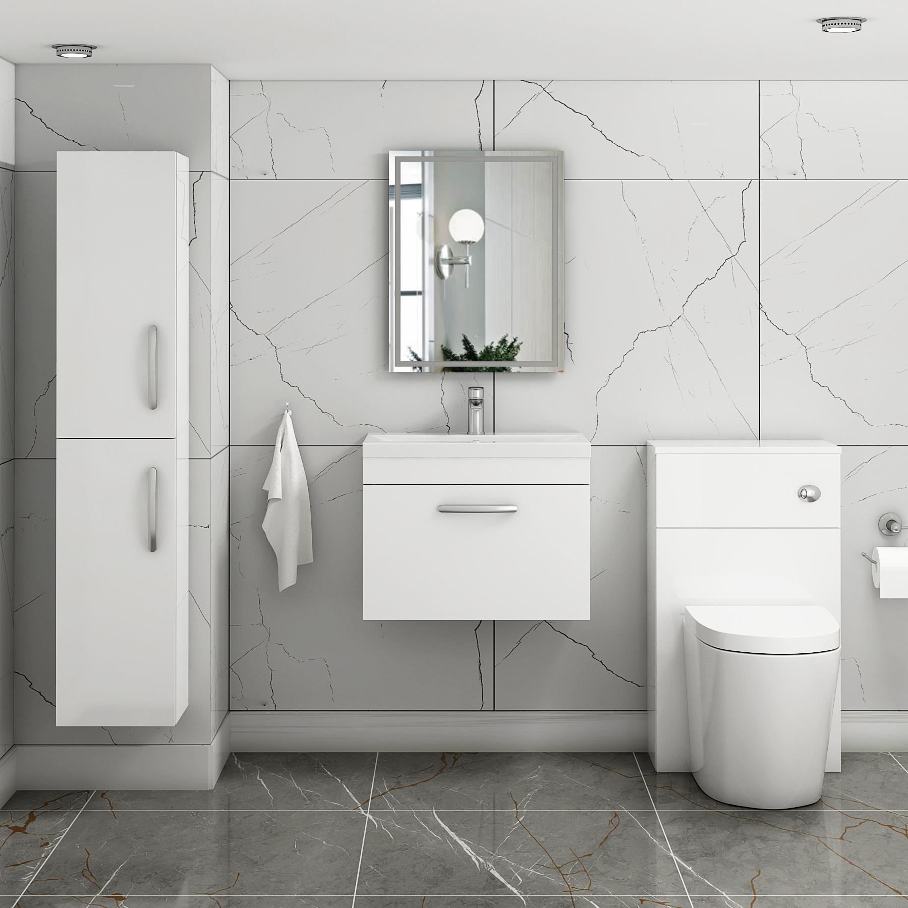  600mm Gloss White Wall Hung 1 Drawer Vanity Unit and Optional Basin - Mid Edge / Minimalist