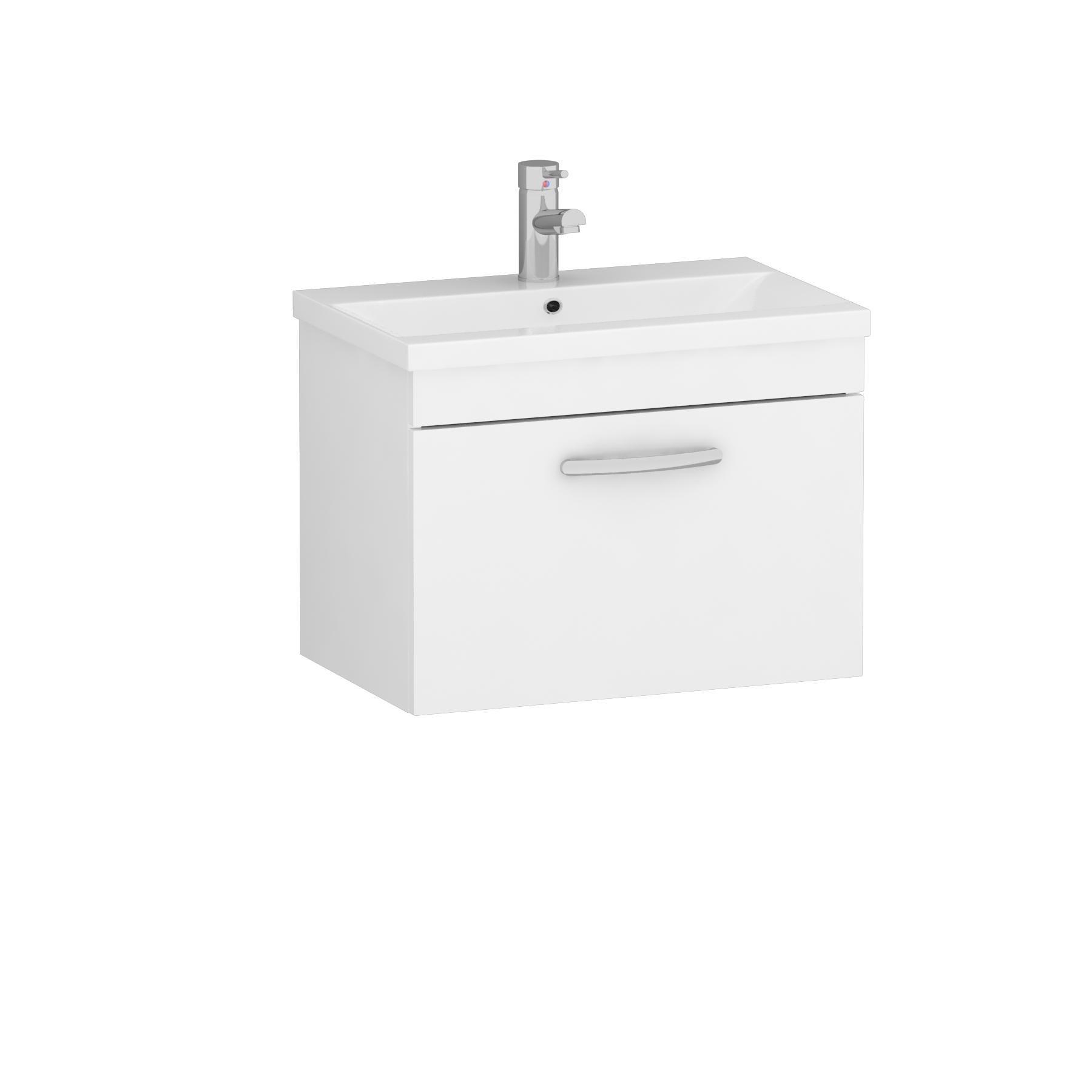  600mm Gloss White Wall Hung 1 Drawer Vanity Unit and Optional Basin - Mid Edge / Minimalist