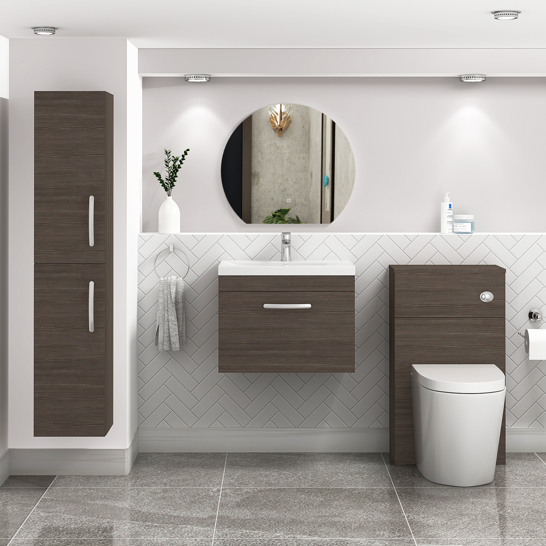 Turin 500 / 600 / 800mm Wall Hung Vanity Sink Unit 1 Drawer Grey Elm - Optional Basin