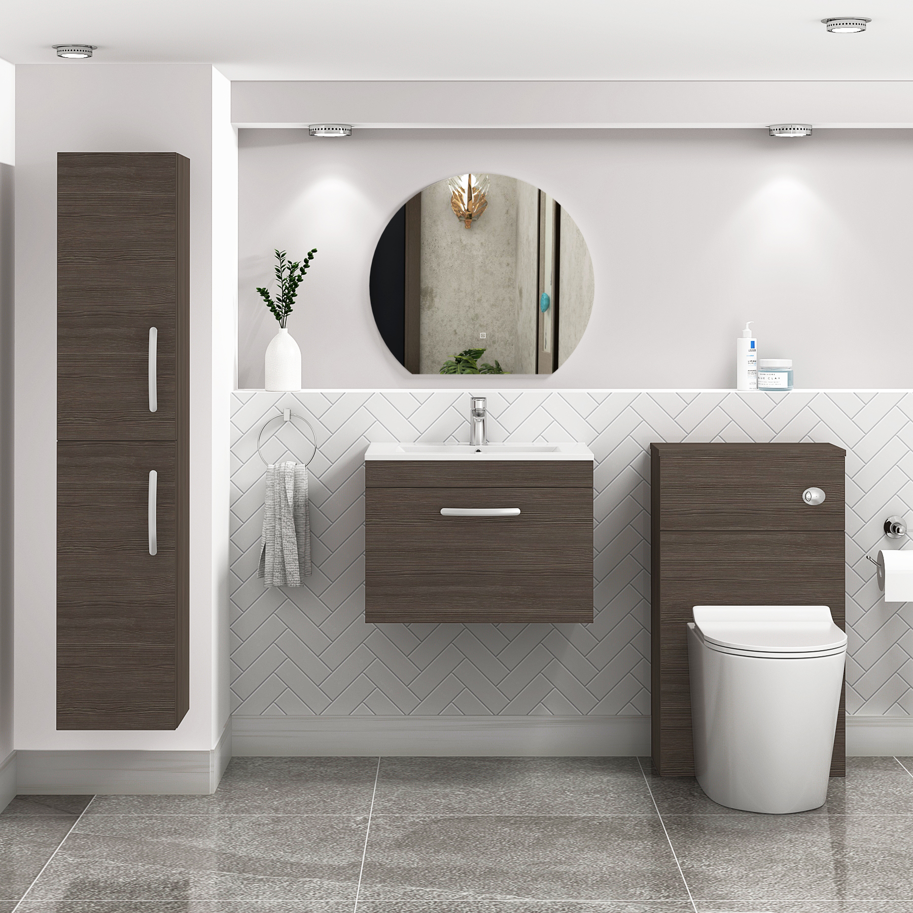 Turin Grey Elm 1 Drawer Wall Hung Vanity Unit with Minimalist Basin - Multiple Sizes