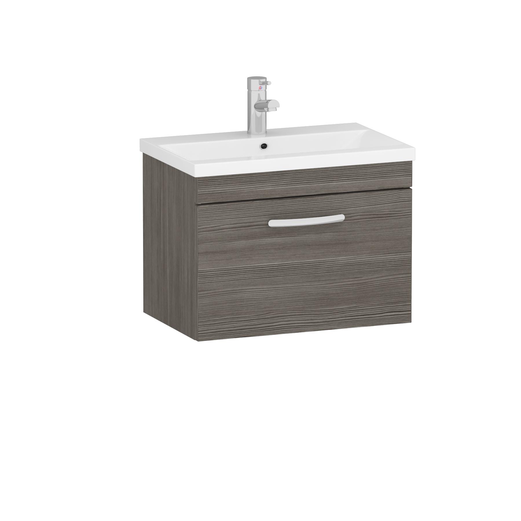 Turin 500 / 600 / 800mm Wall Hung Vanity Sink Unit 1 Drawer Grey Elm - Optional Basin