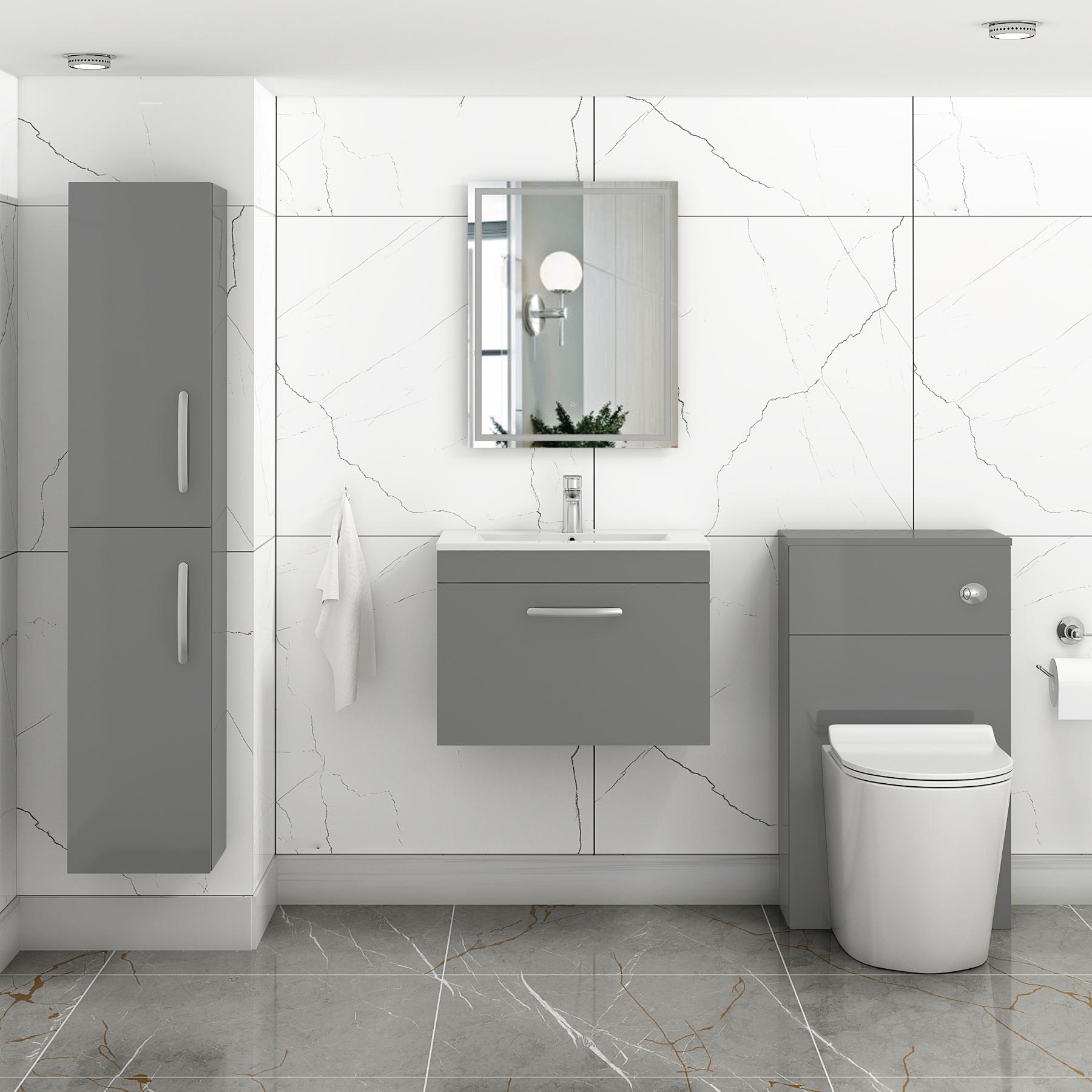 Turin Indigo Grey Gloss 1 Drawer Wall Hung Vanity Unit with Minimalist Basin - Multiple Sizes