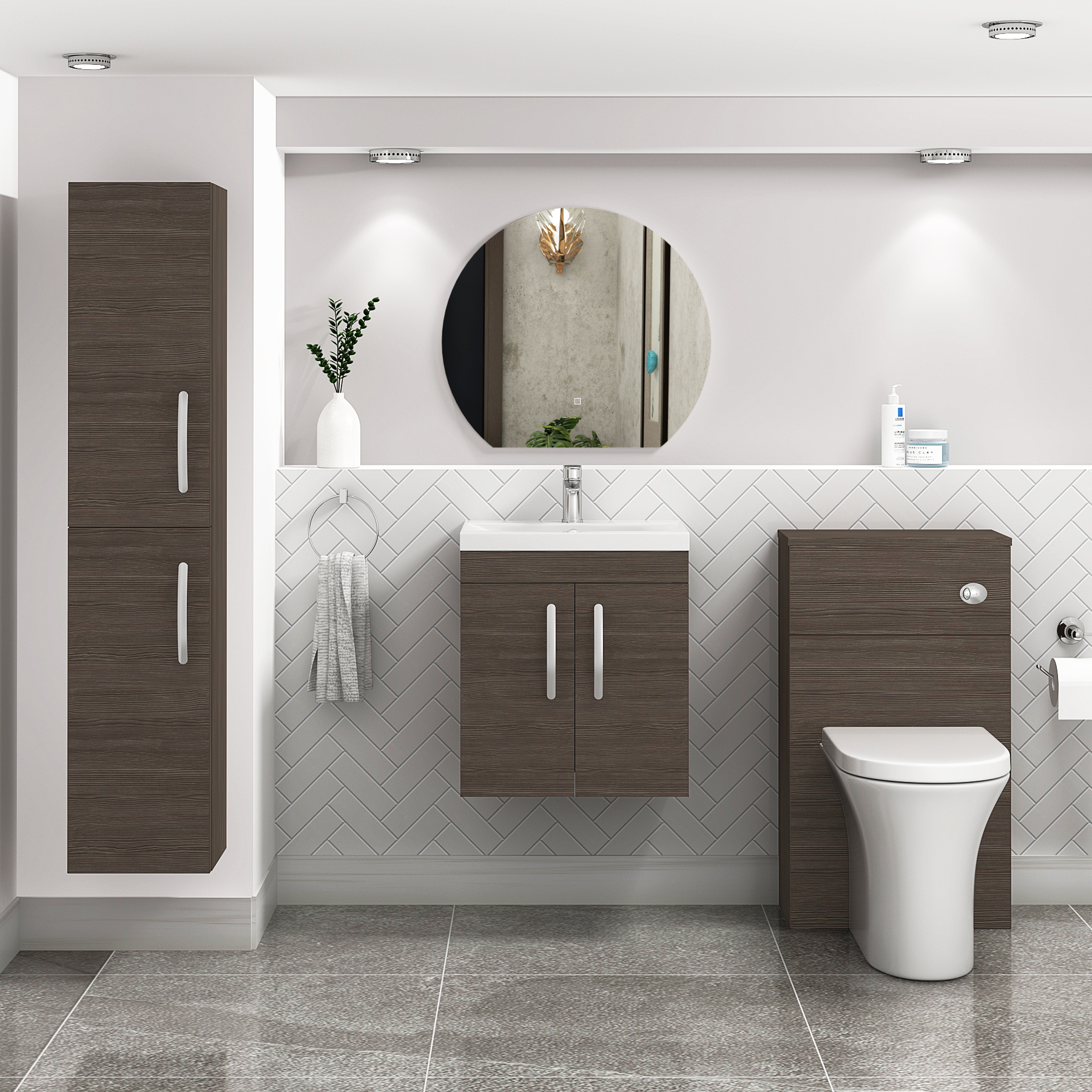 Turin Grey Elm 2 Door Wall Hung Vanity Unit with Mid-Edge Basin - Multiple Sizes