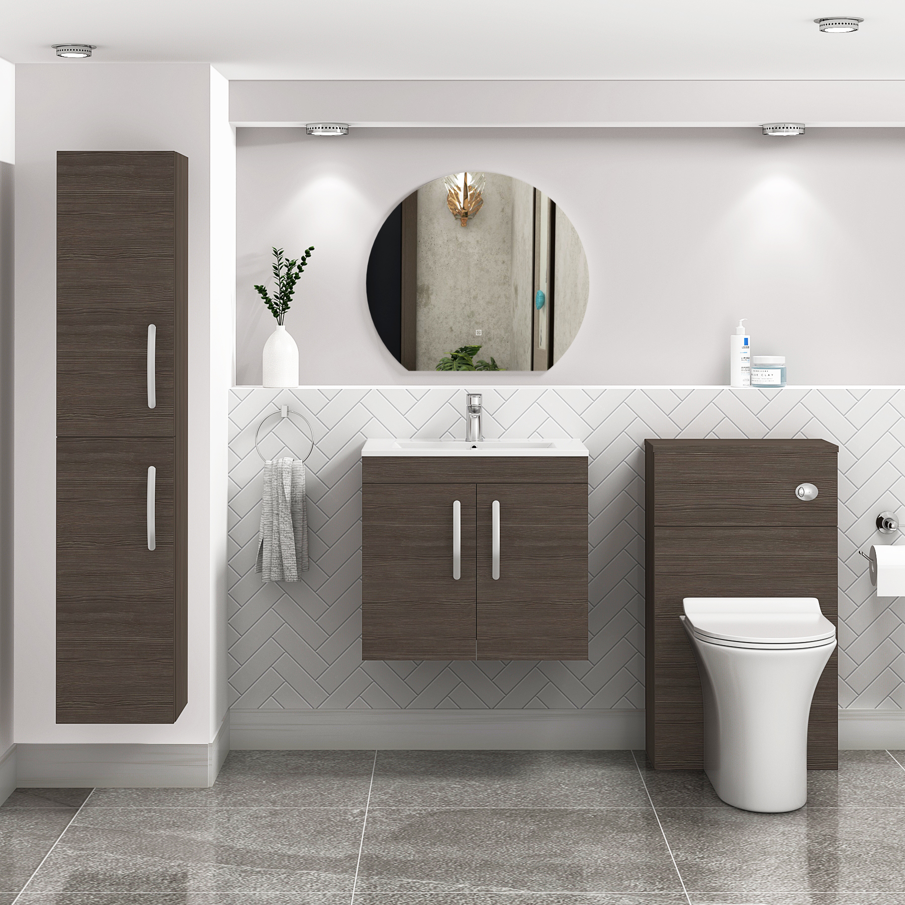 Turin Grey Elm 2 Door Wall Hung Vanity Unit with Minimalist Basin - Multiple Sizes